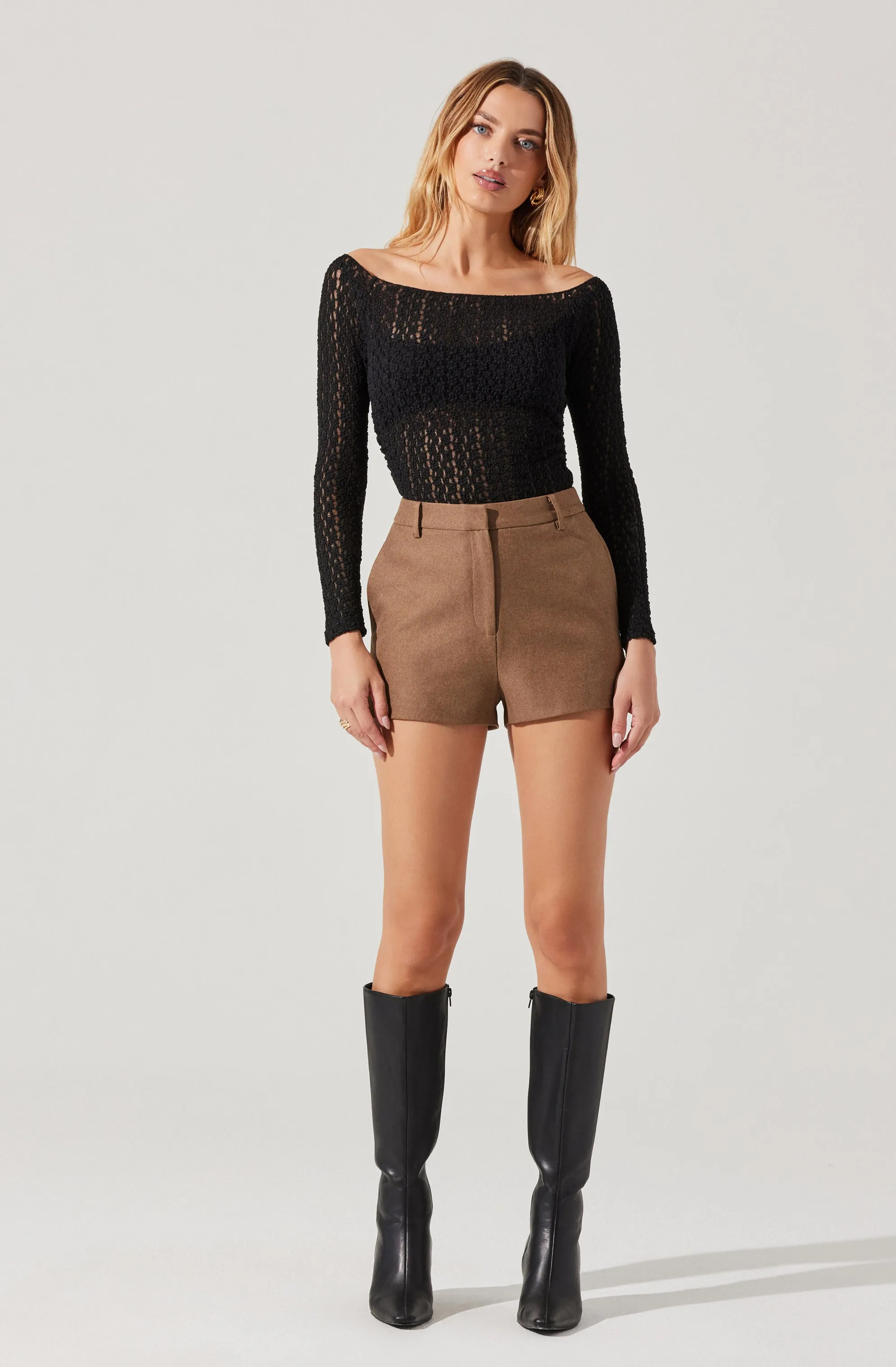 Boat Neck Open Knit Top