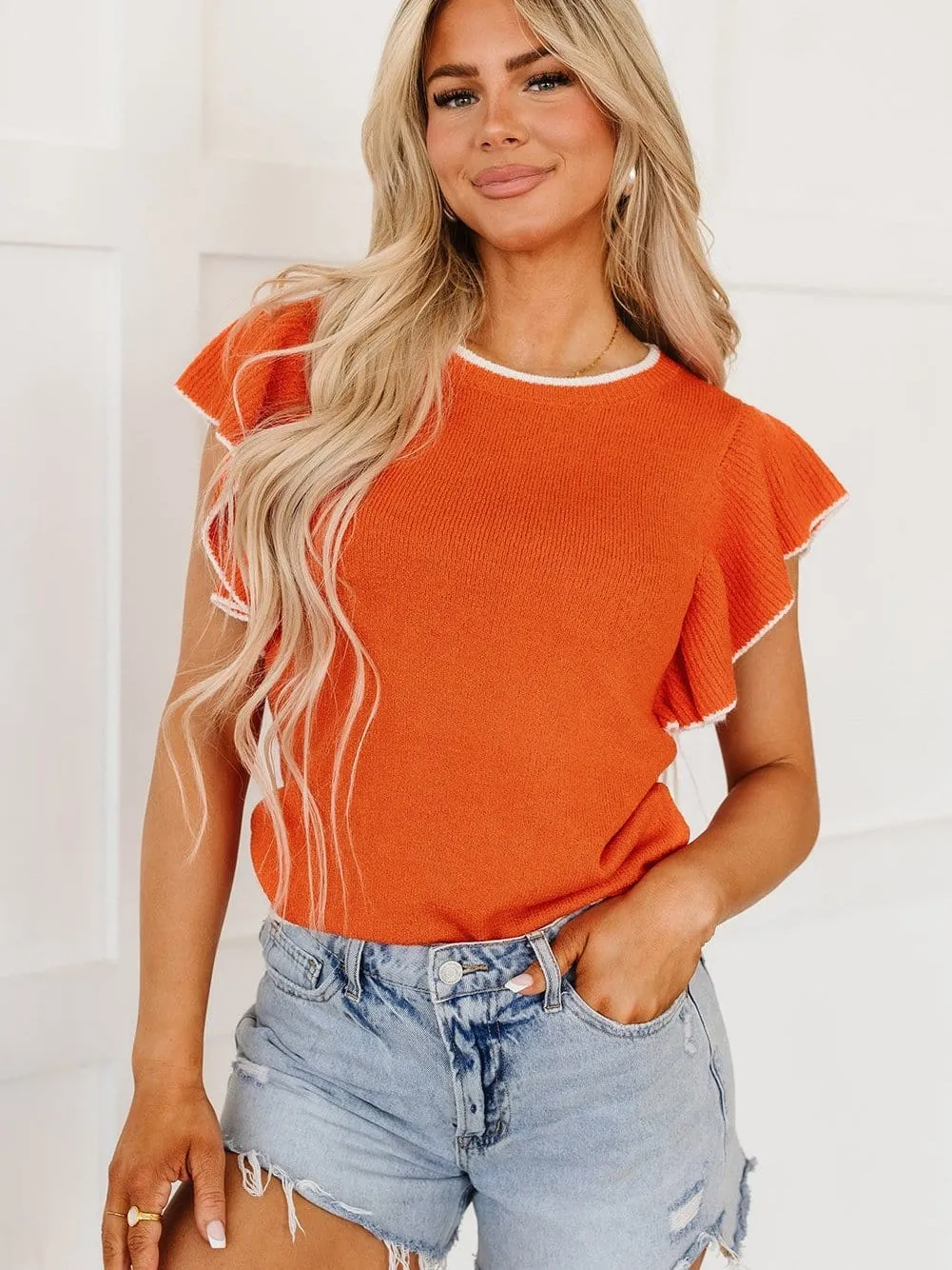 Bohemian Ruffle Sleeve Knit Top
