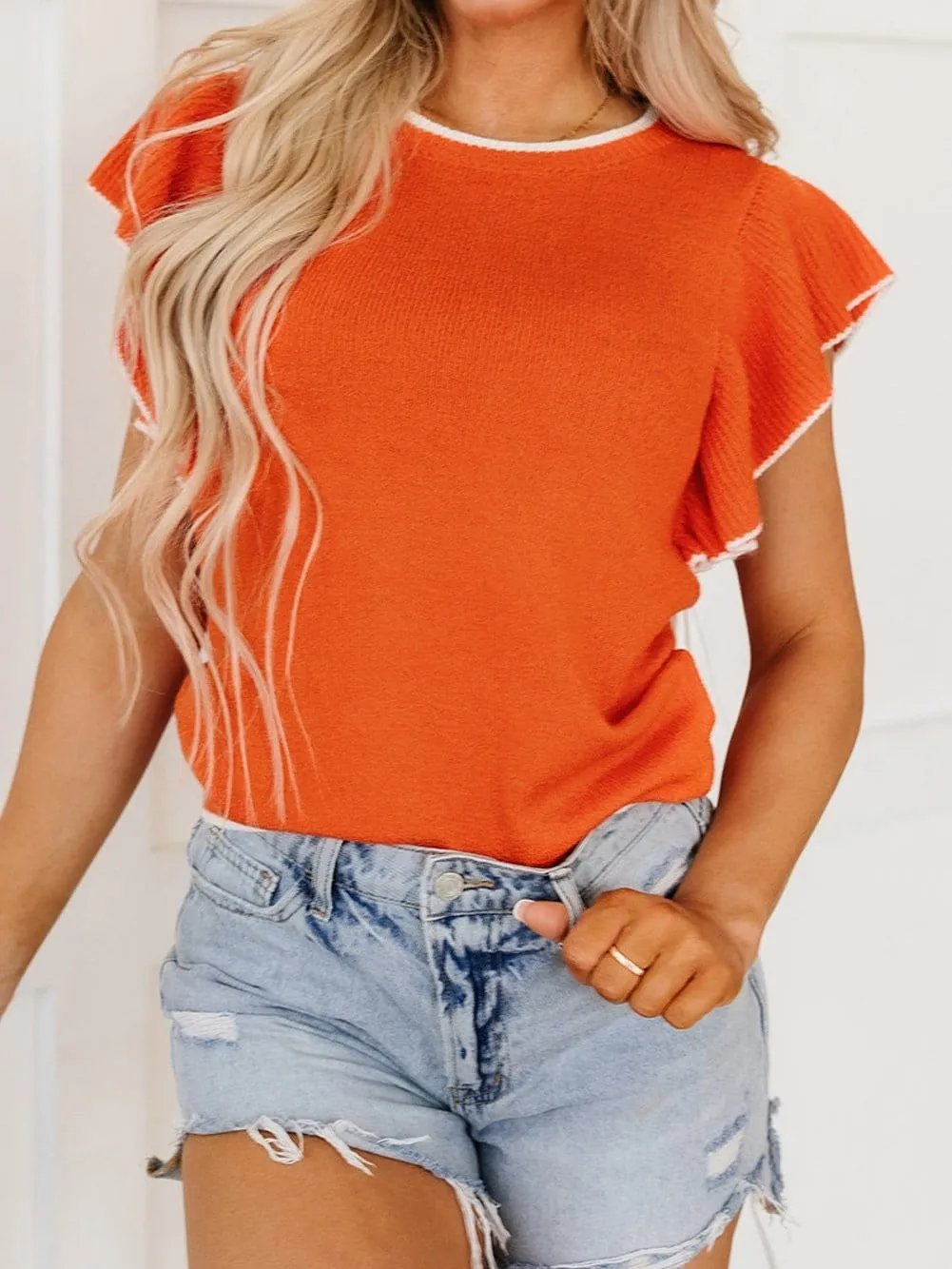 Bohemian Ruffle Sleeve Knit Top