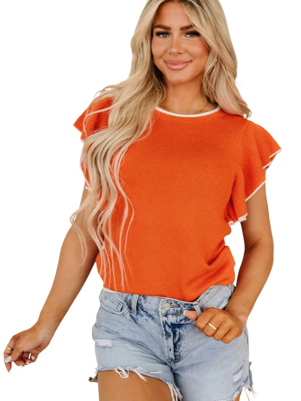 Bohemian Ruffle Sleeve Knit Top