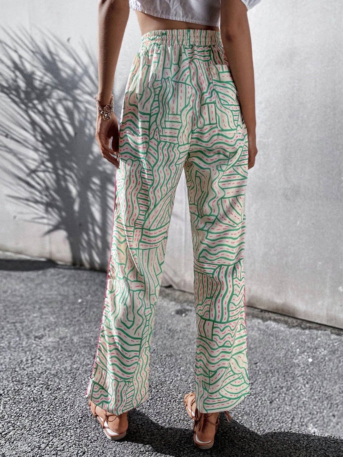 Boho Geometric Pocket High Waist Cropped Women Pants