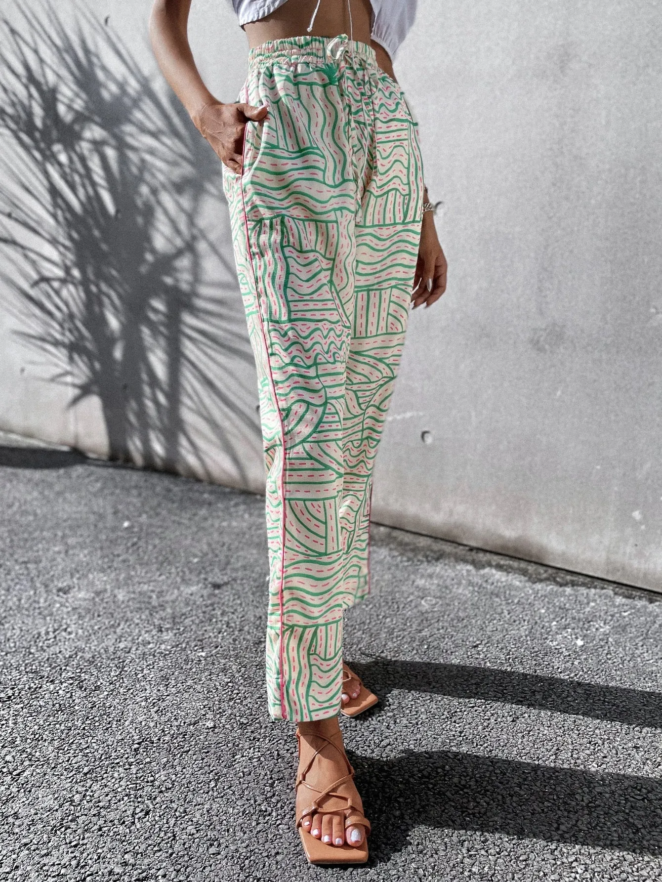 Boho Geometric Pocket High Waist Cropped Women Pants