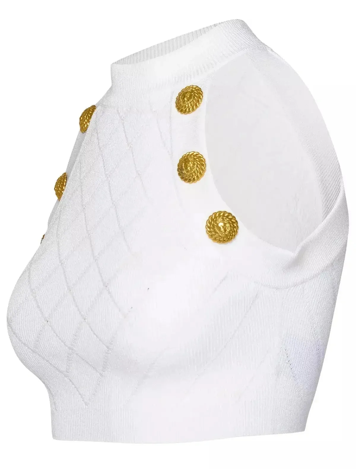 Button Knit Tank Top, White