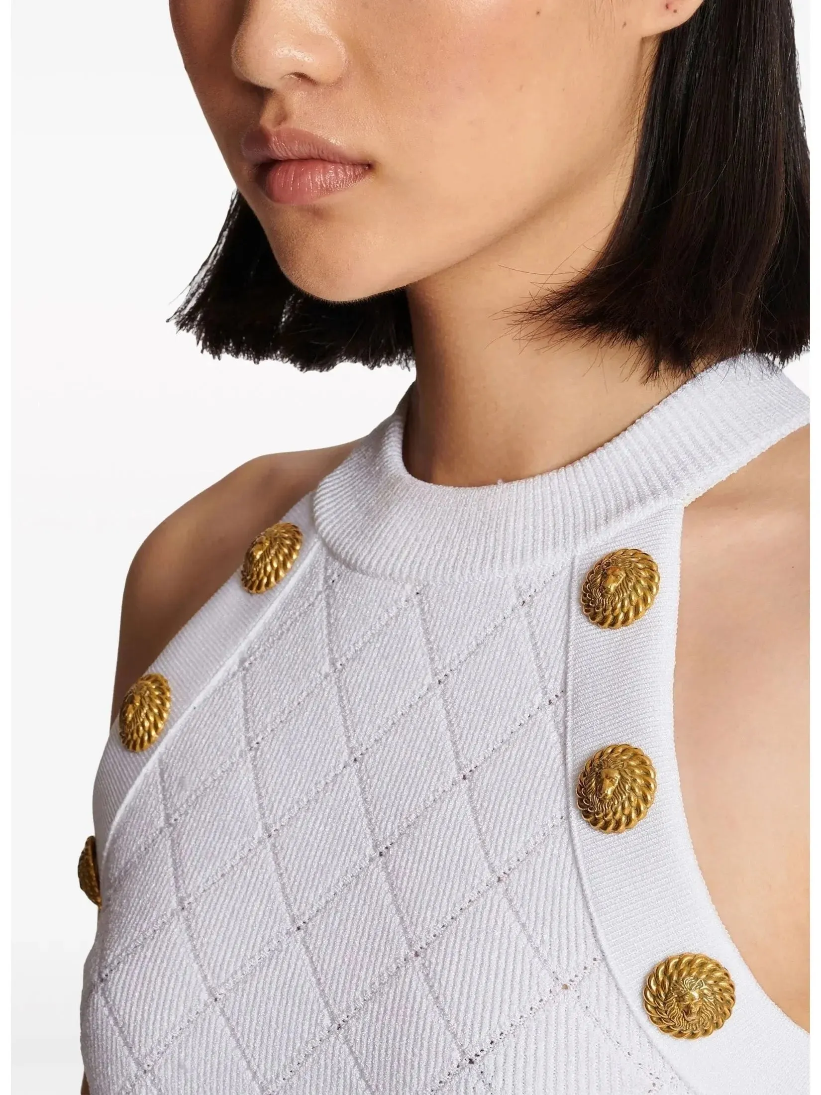 Button Knit Tank Top, White