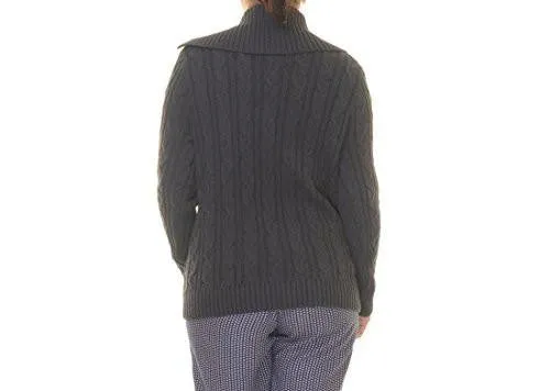 CableKnit Asymmetrical Collar Pullover Sweater Gray L