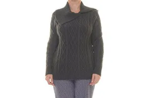 CableKnit Asymmetrical Collar Pullover Sweater Gray L