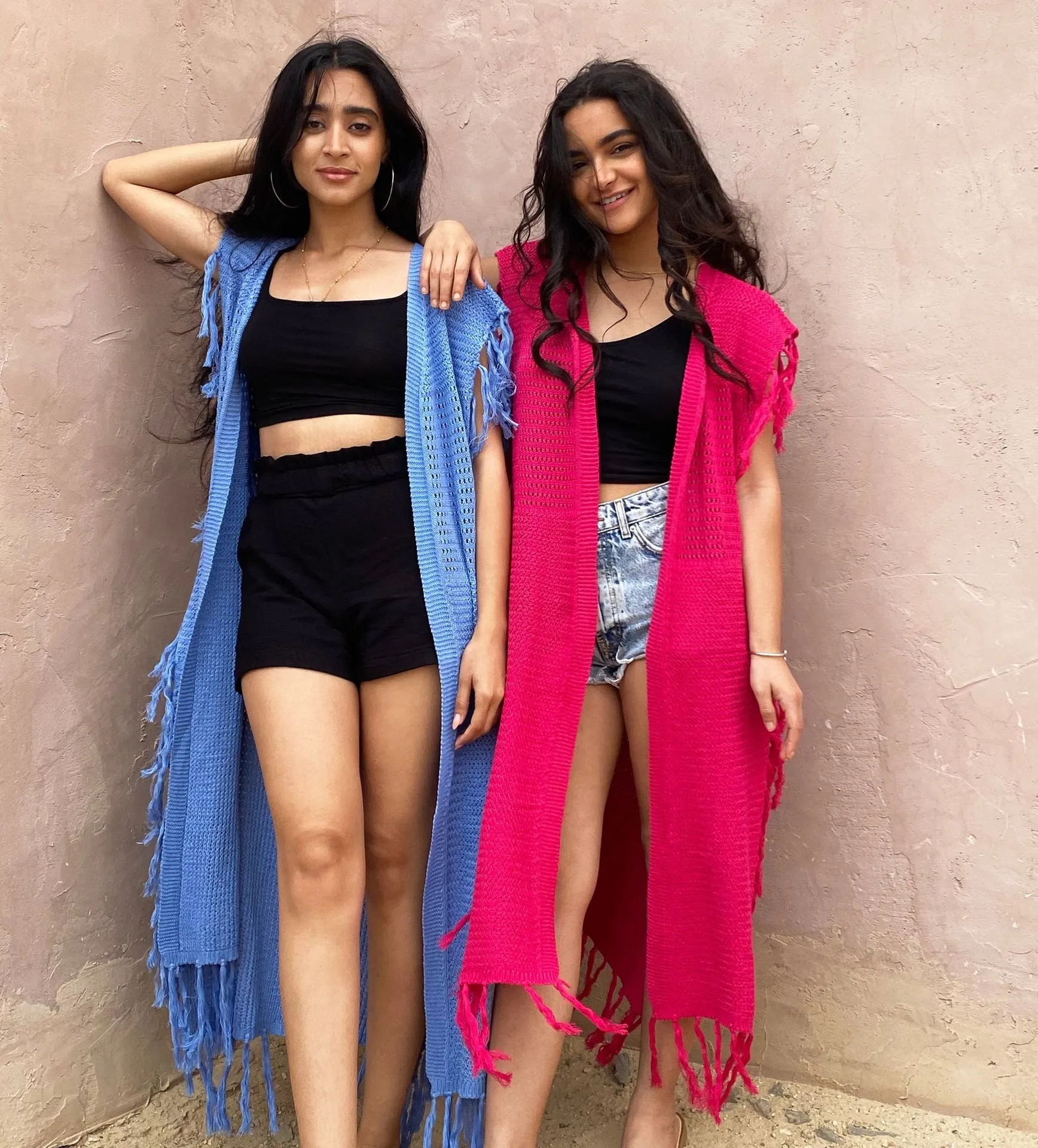 Camilia Fringe Long Vest Fuschia