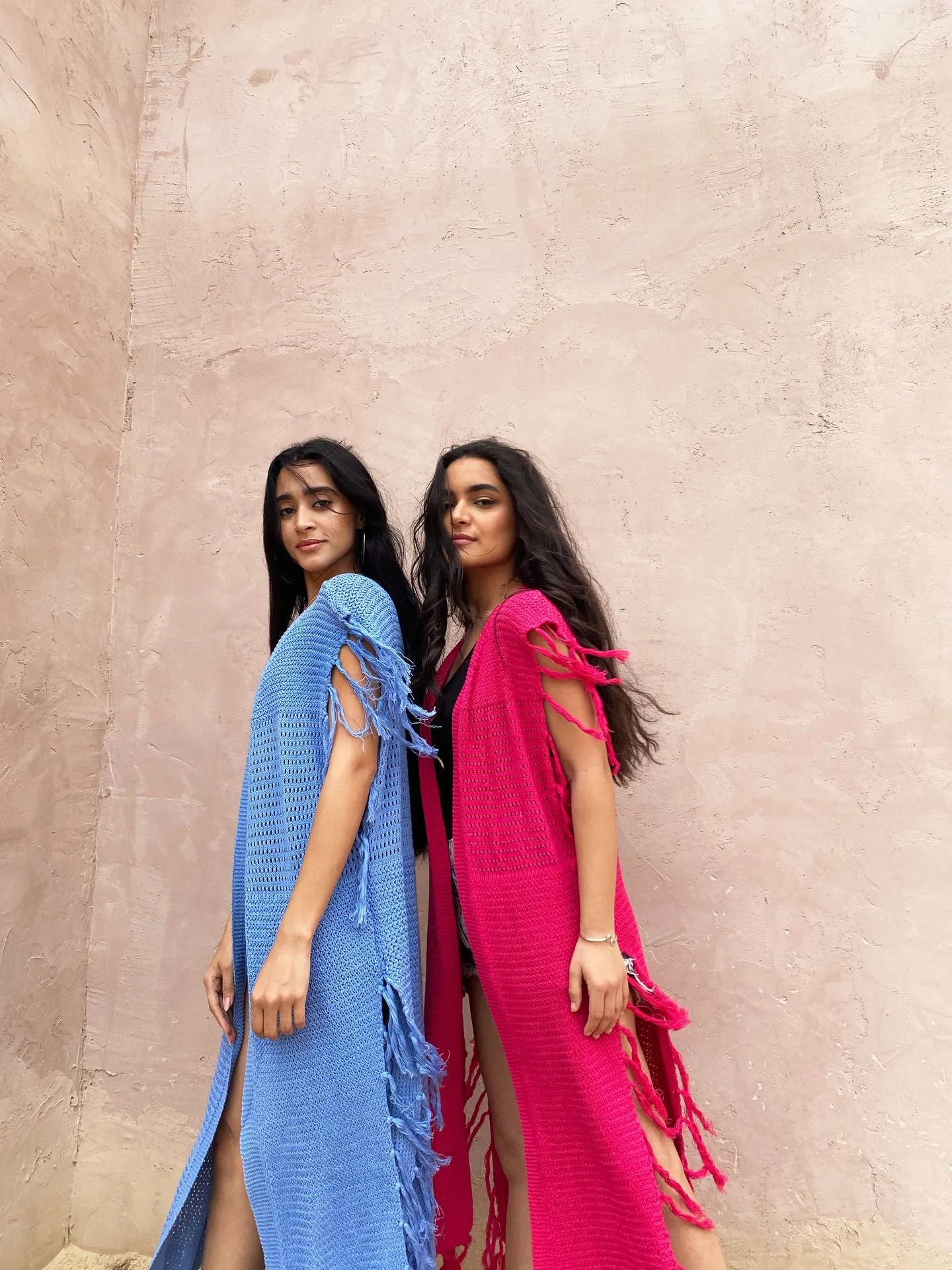 Camilia Fringe Long Vest Fuschia