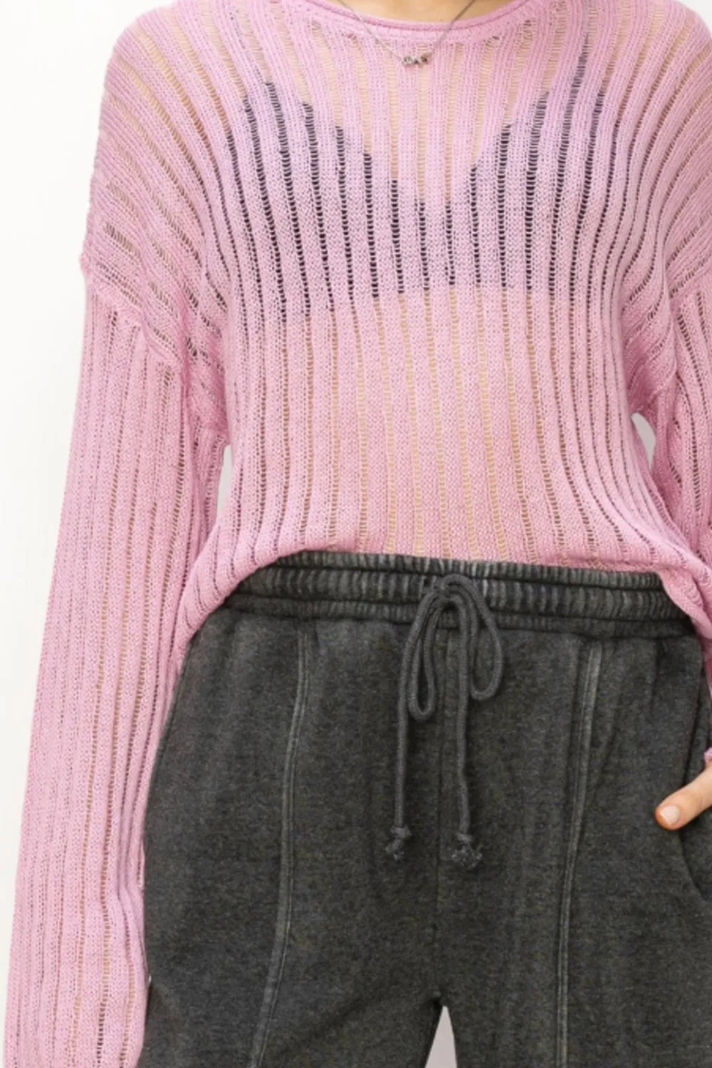 Candy Pink Ribbed Long Sleeve Knit Top