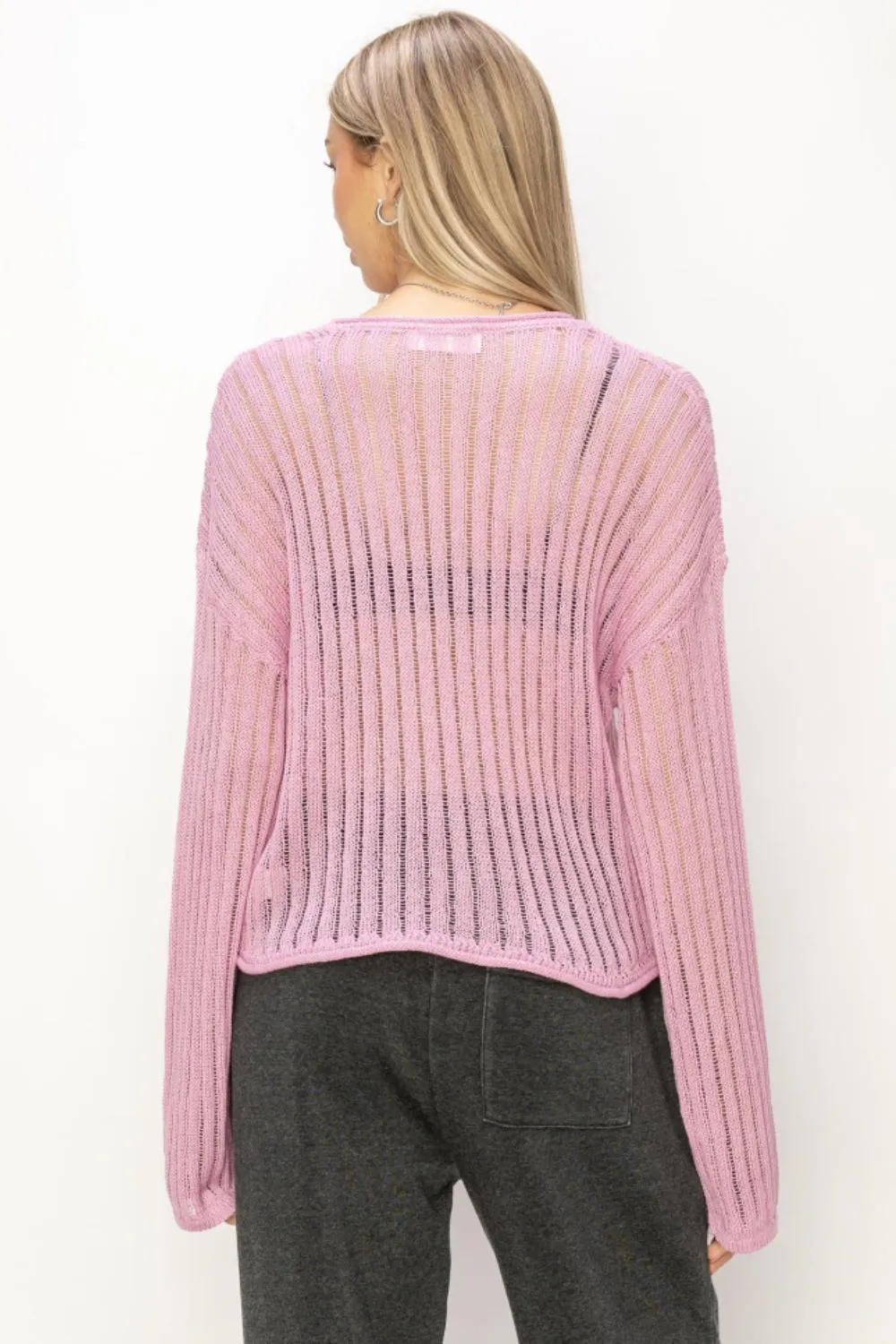 Candy Pink Ribbed Long Sleeve Knit Top
