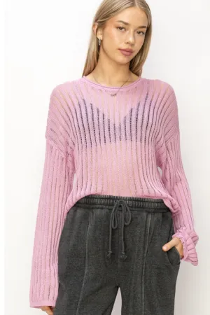 Candy Pink Ribbed Long Sleeve Knit Top