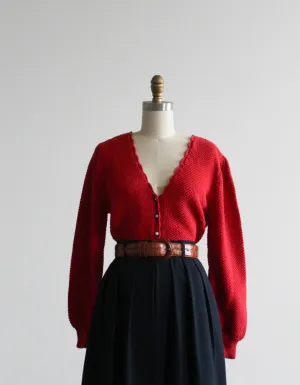 carmine red cotton cardigan