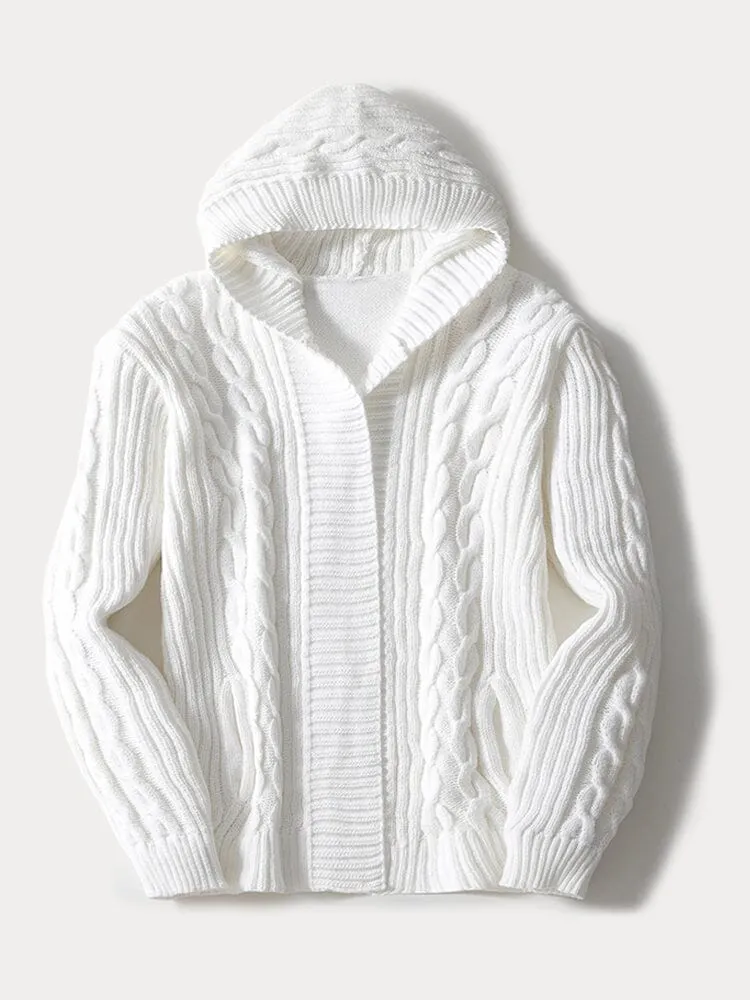 Casual Cable Knit Open Front Cardigan