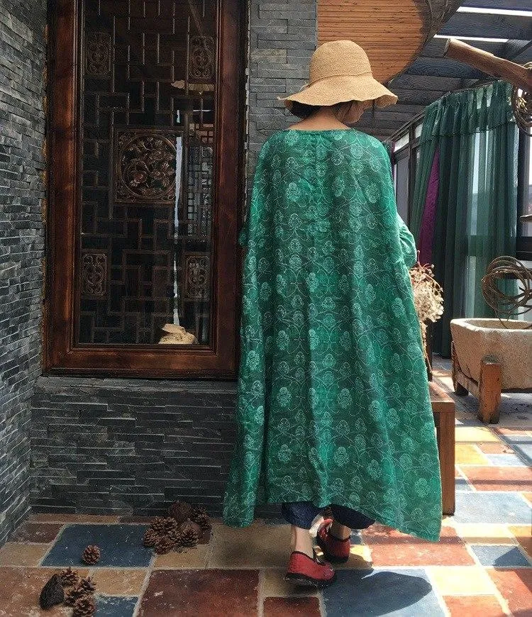 Casual Oversized Floral Ramie Dress | Hippie