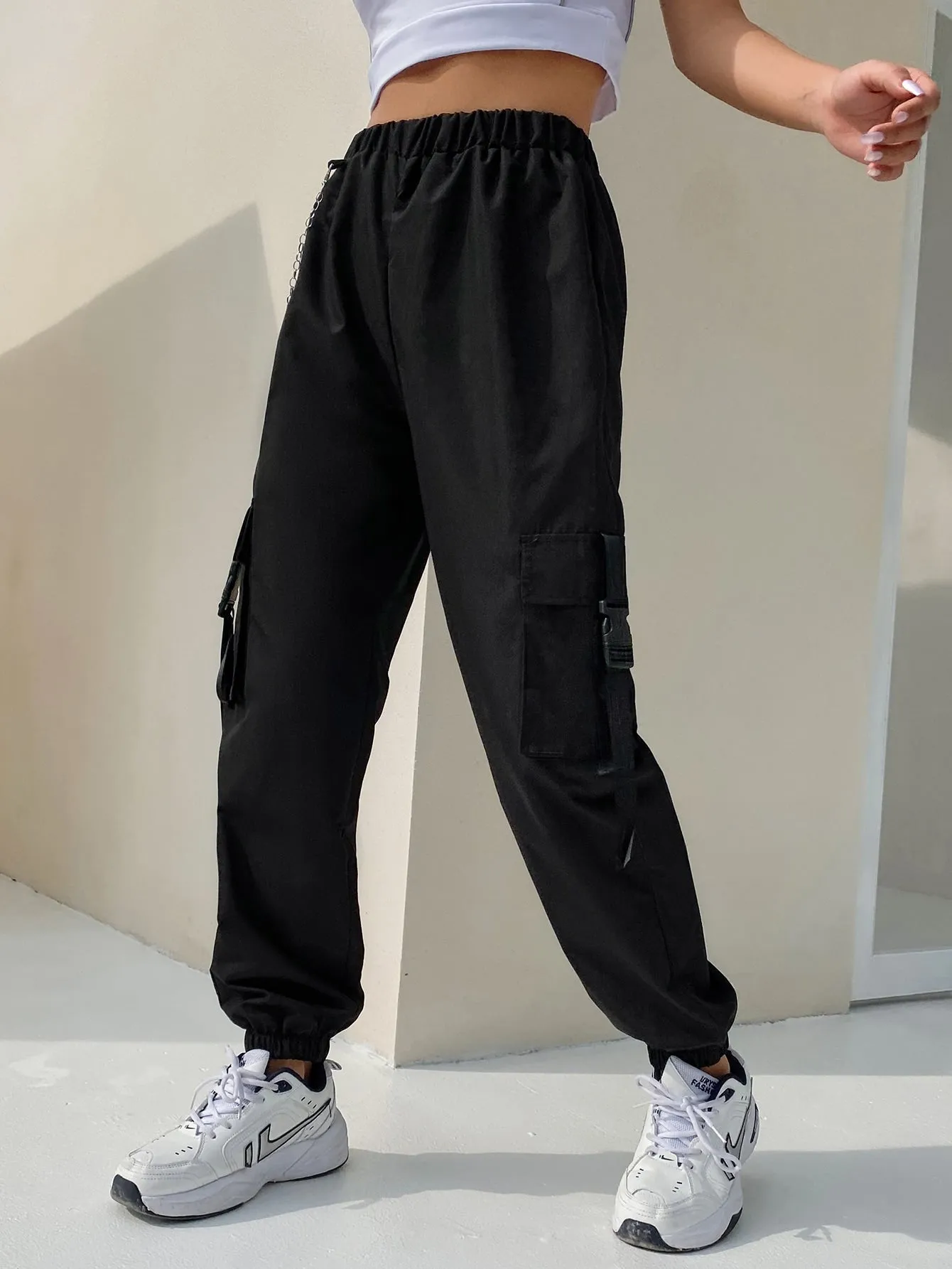 Casual Plain Tape High Waist Long Women Pants