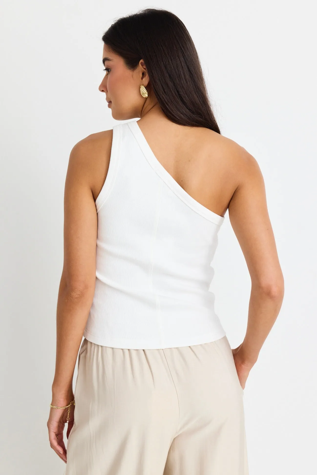 Celestial Ivory Rib One Shoulder Tank