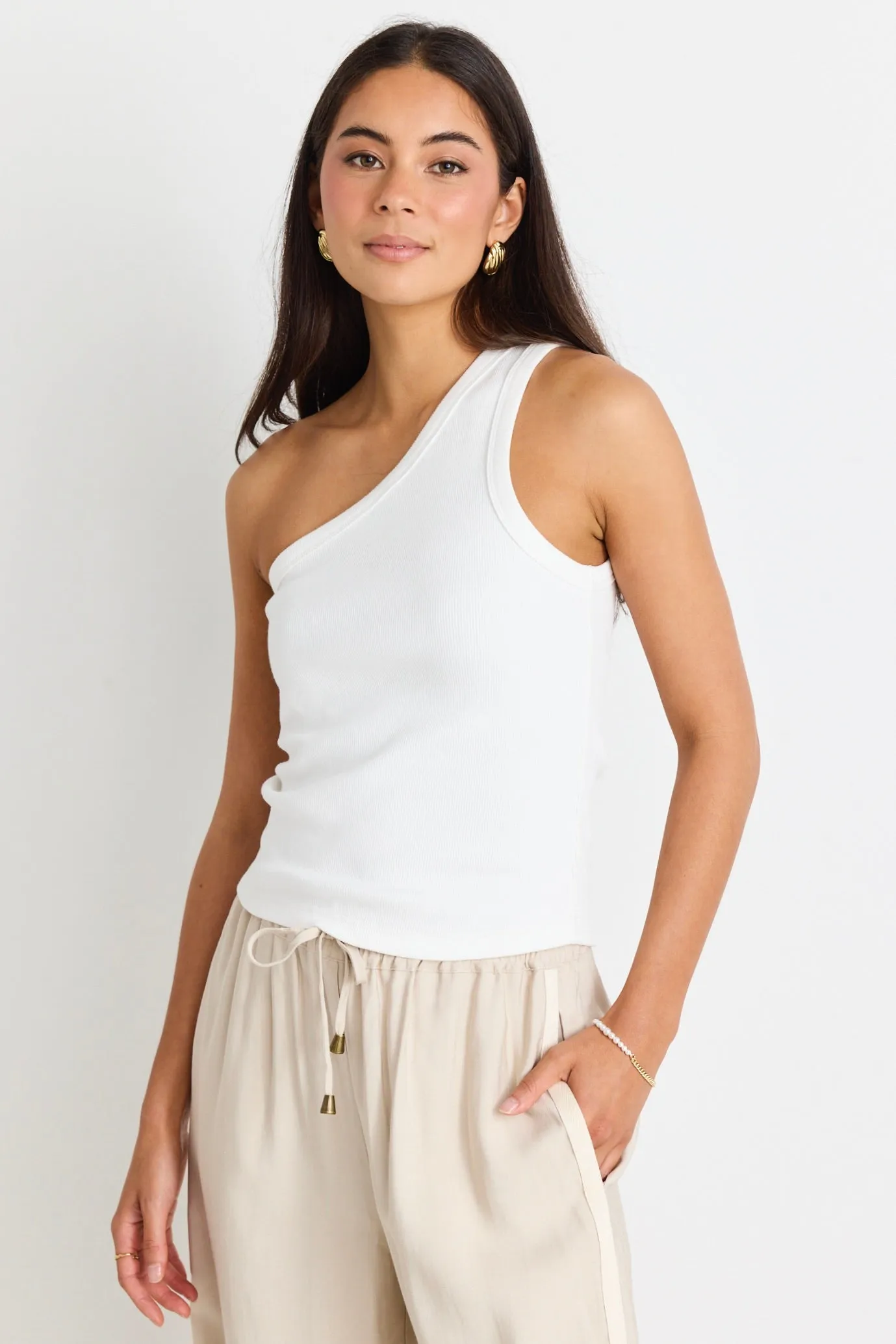 Celestial Ivory Rib One Shoulder Tank