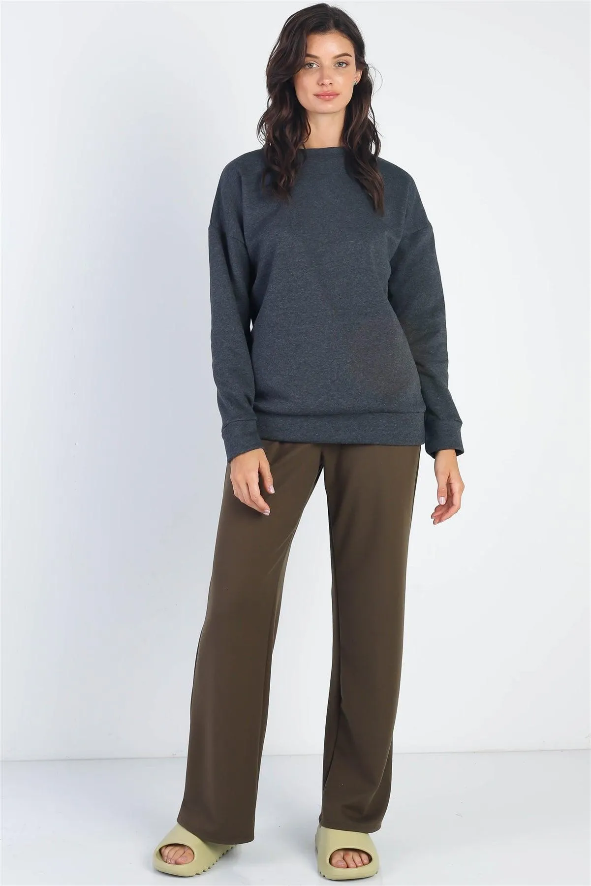 Charcoal Basic Long Sleeve Sweatshirt