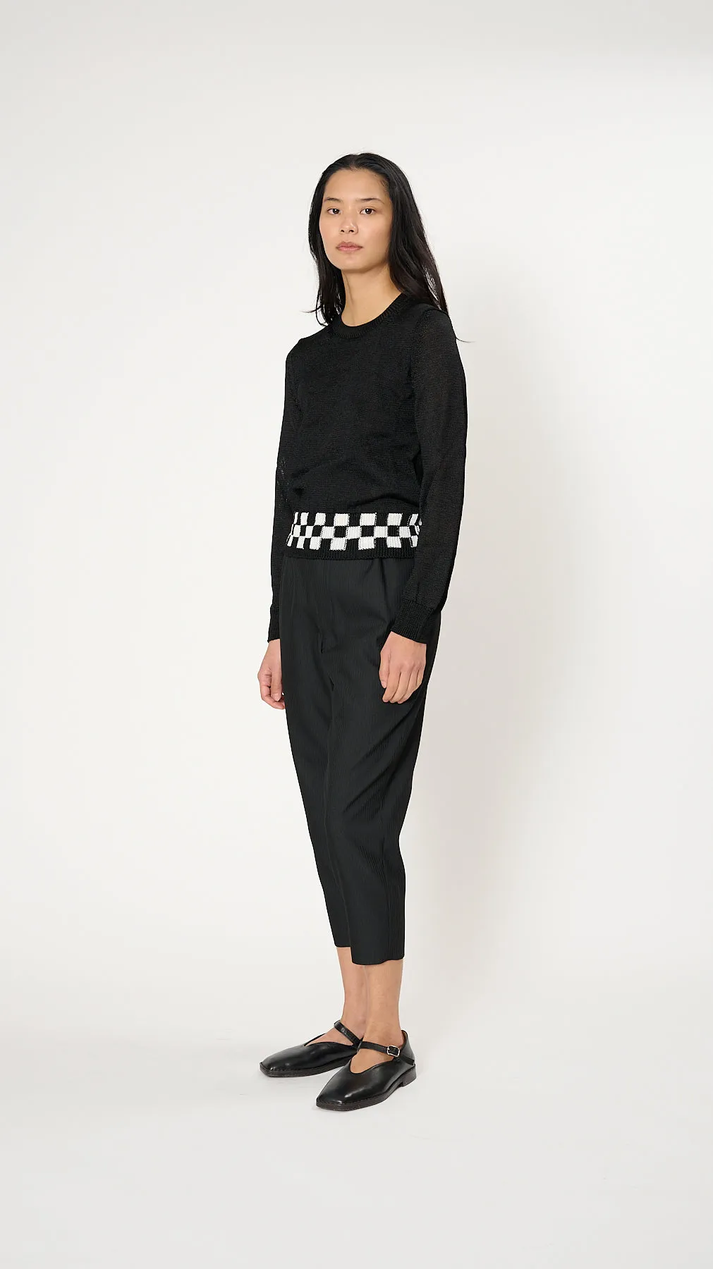 Check Hem Sweater in Black