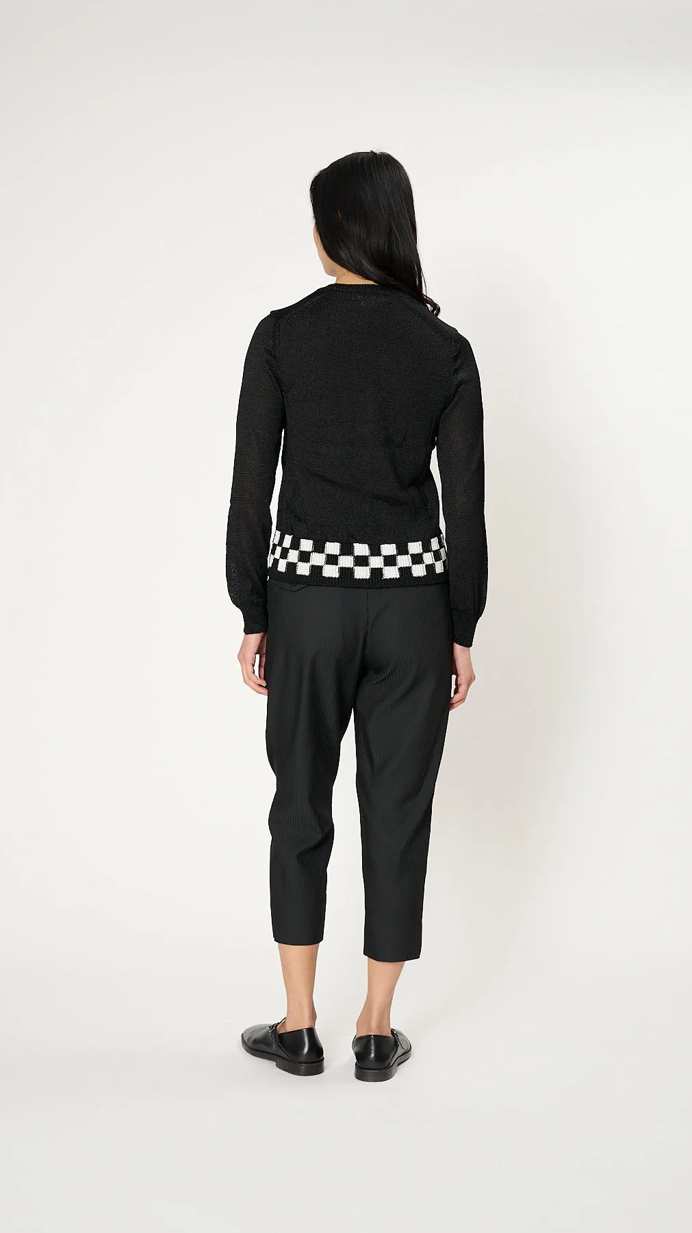 Check Hem Sweater in Black