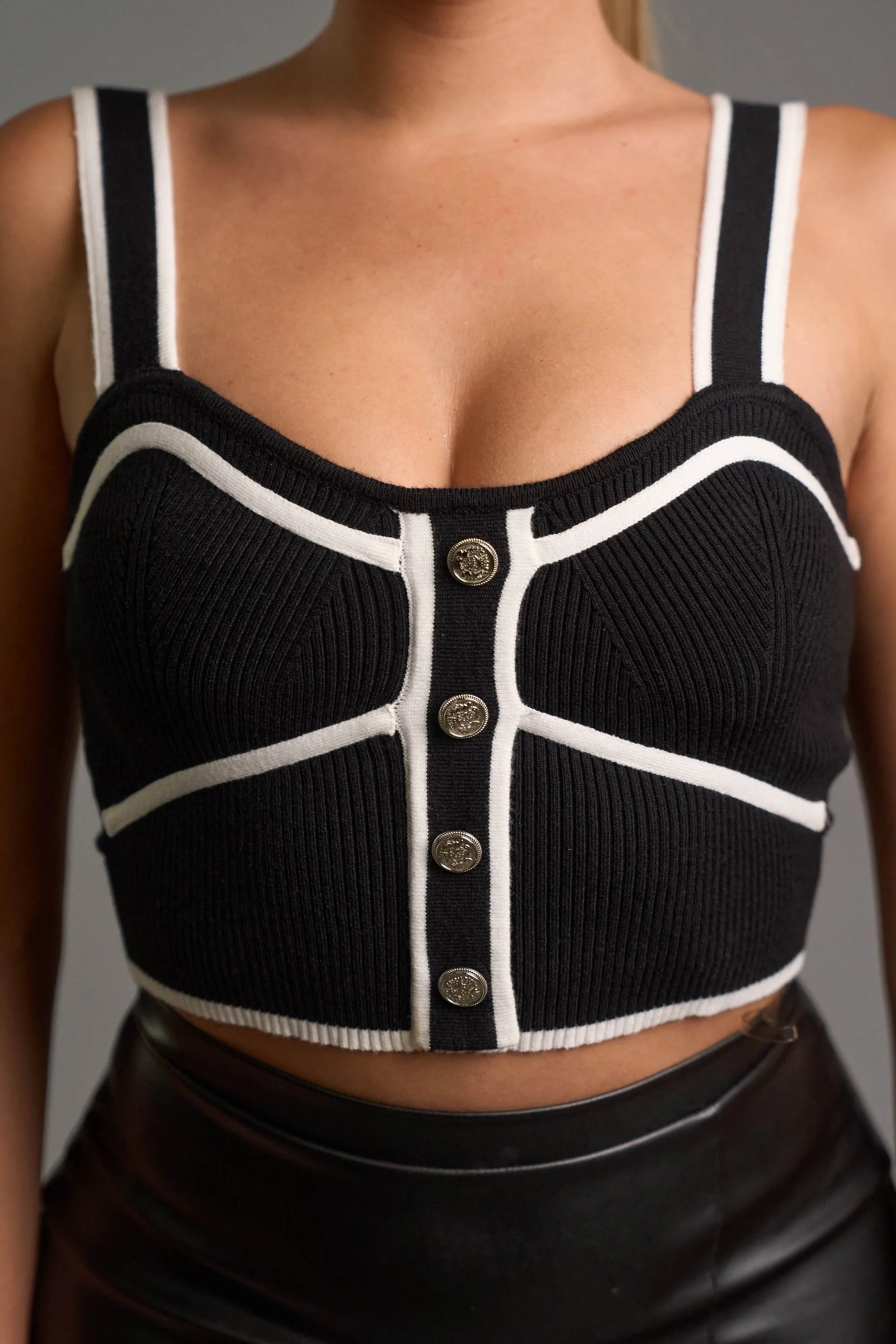 CHIC SWEATER RIB KNIT MEDAL BUTTON DOWN TANK TOP