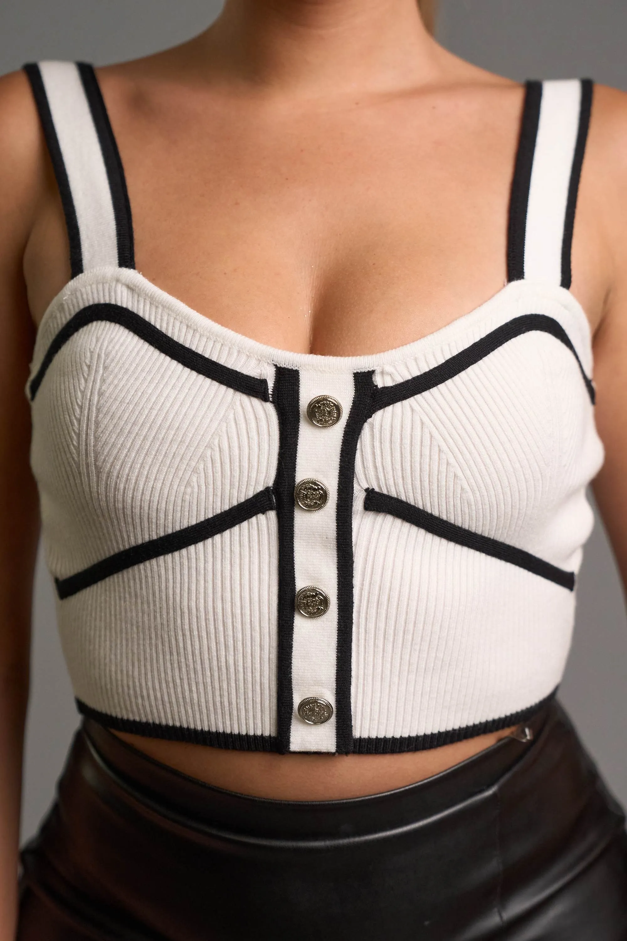 CHIC SWEATER RIB KNIT MEDAL BUTTON DOWN TANK TOP