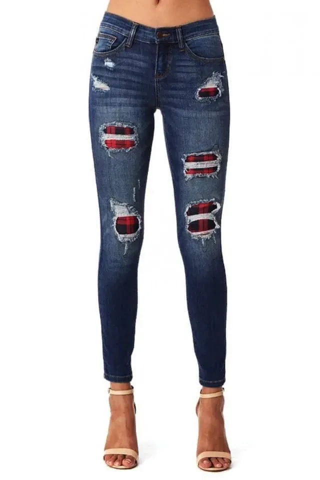 Classic Street Hipster Leopard Hole Patch Stretch Jeans