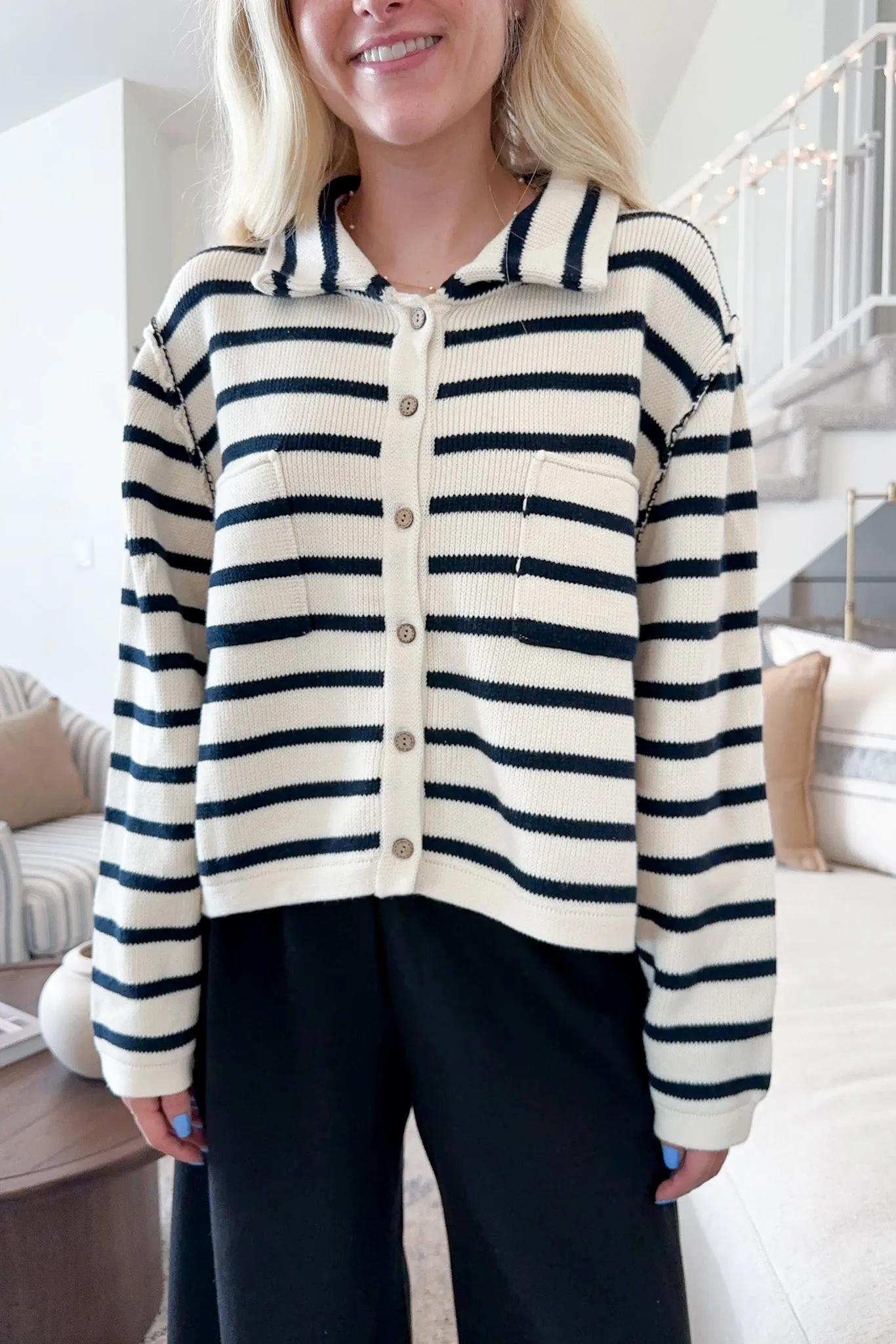Cleo Striped Button Down Knit Cardigan