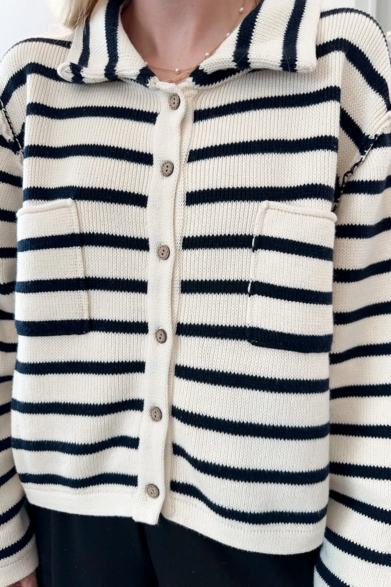 Cleo Striped Button Down Knit Cardigan
