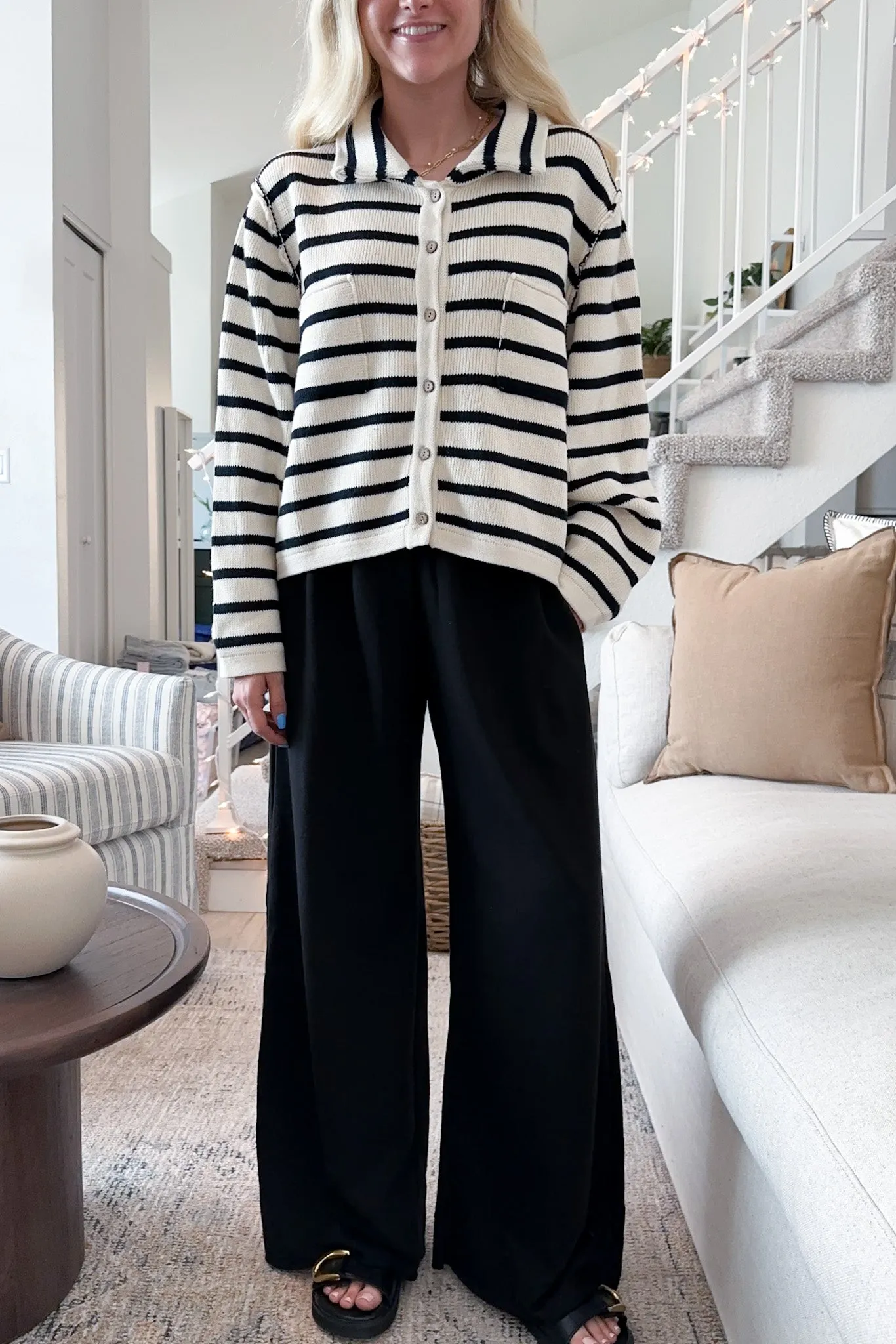 Cleo Striped Button Down Knit Cardigan