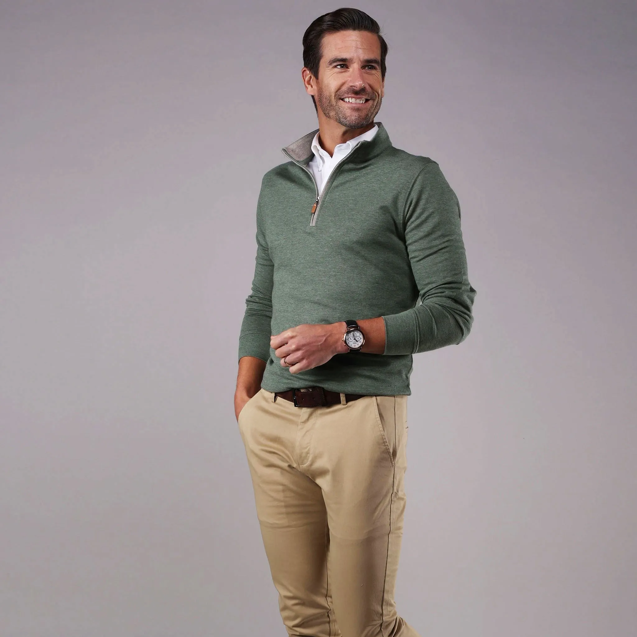 Cloud Cotton 1/4 Zip Pullover in Evergreen Heather