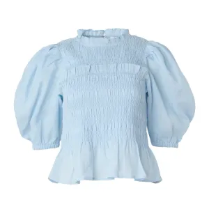 Cole Smocked Ramie Top, Sky