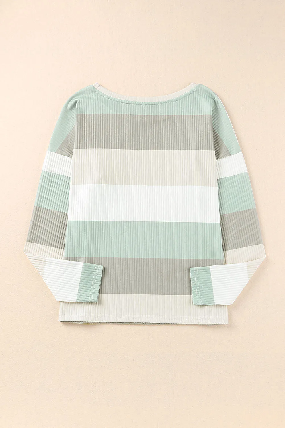 Colorblock Ribbed Knit Top With Pocket