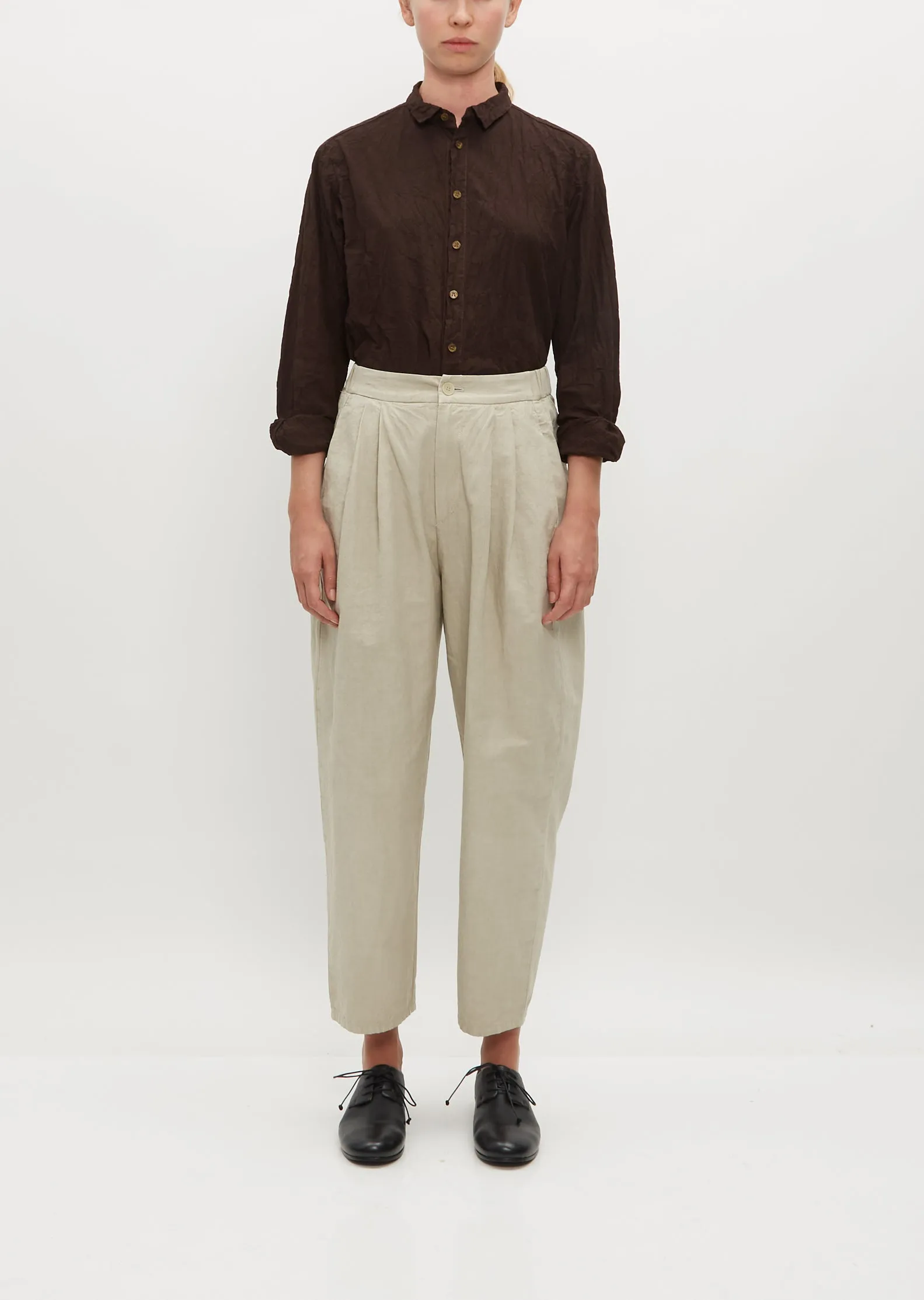 Cotton Ramie Tapered Pants — Ivory