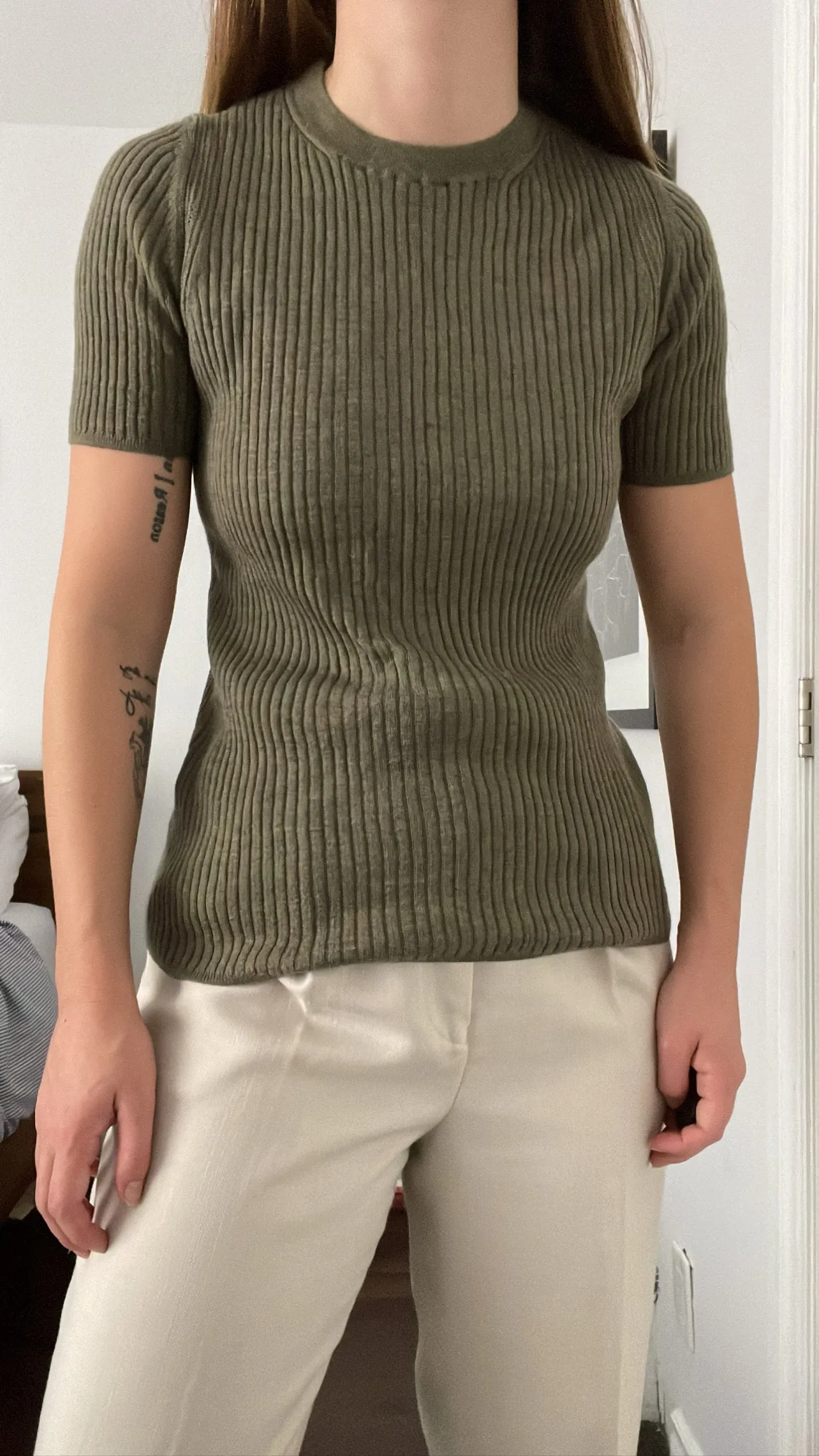 Cozy Ribbed Moss Merino Tee - M