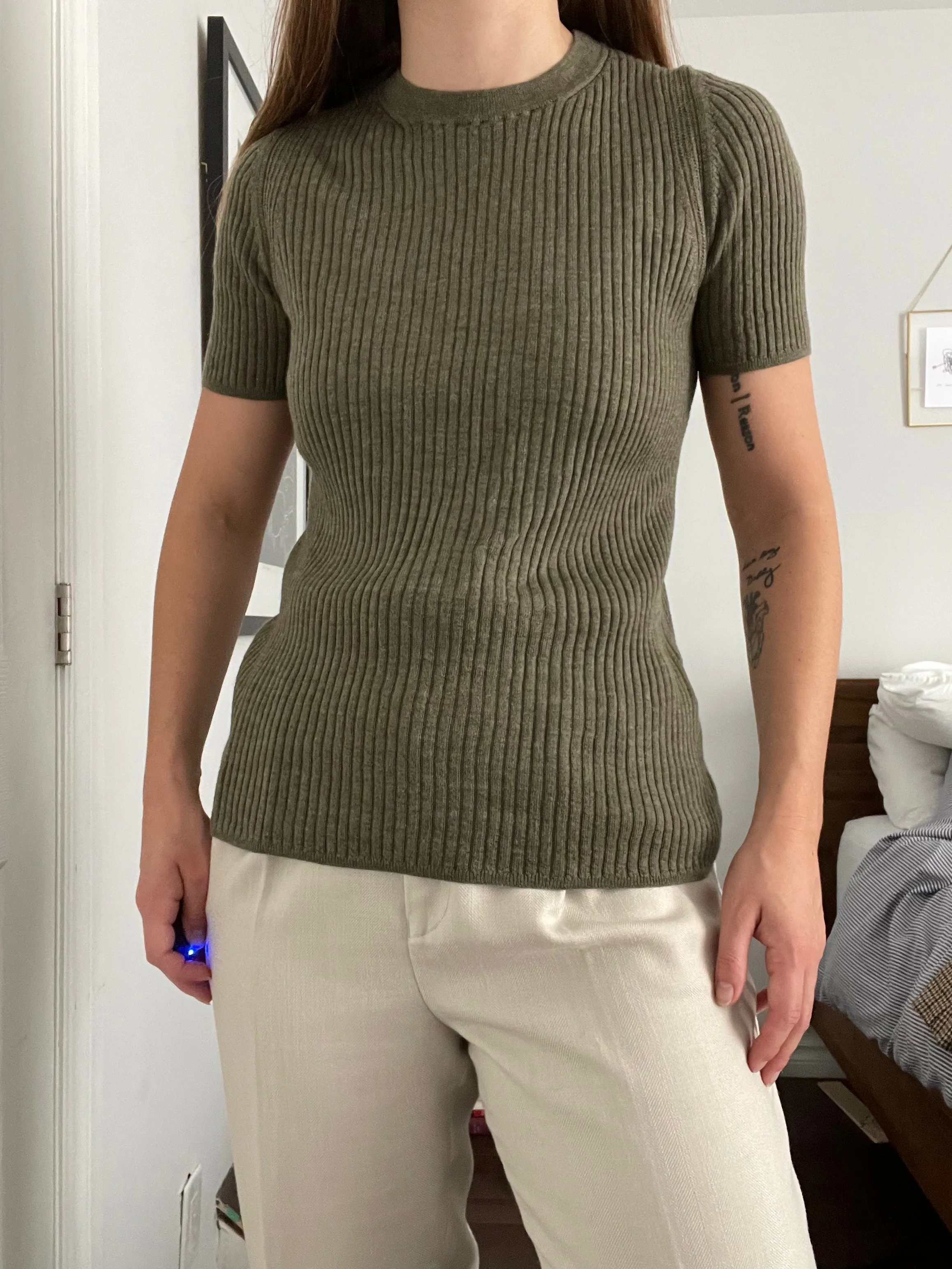 Cozy Ribbed Moss Merino Tee - M