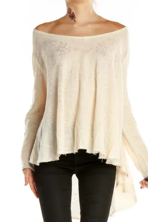 Cream Off-Shoulder Flowy Knit Top