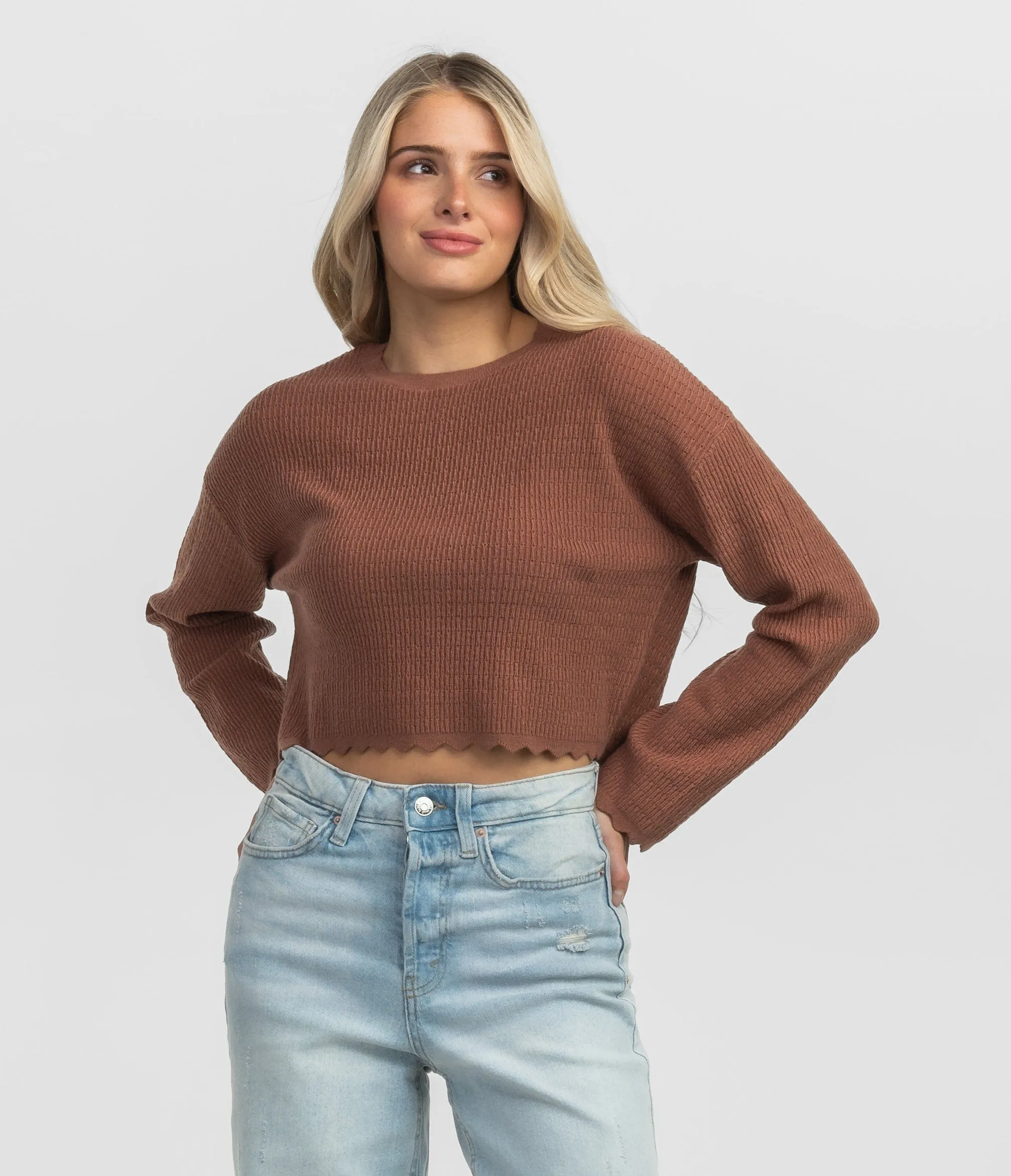 Crop Knit Basic Top - Maple