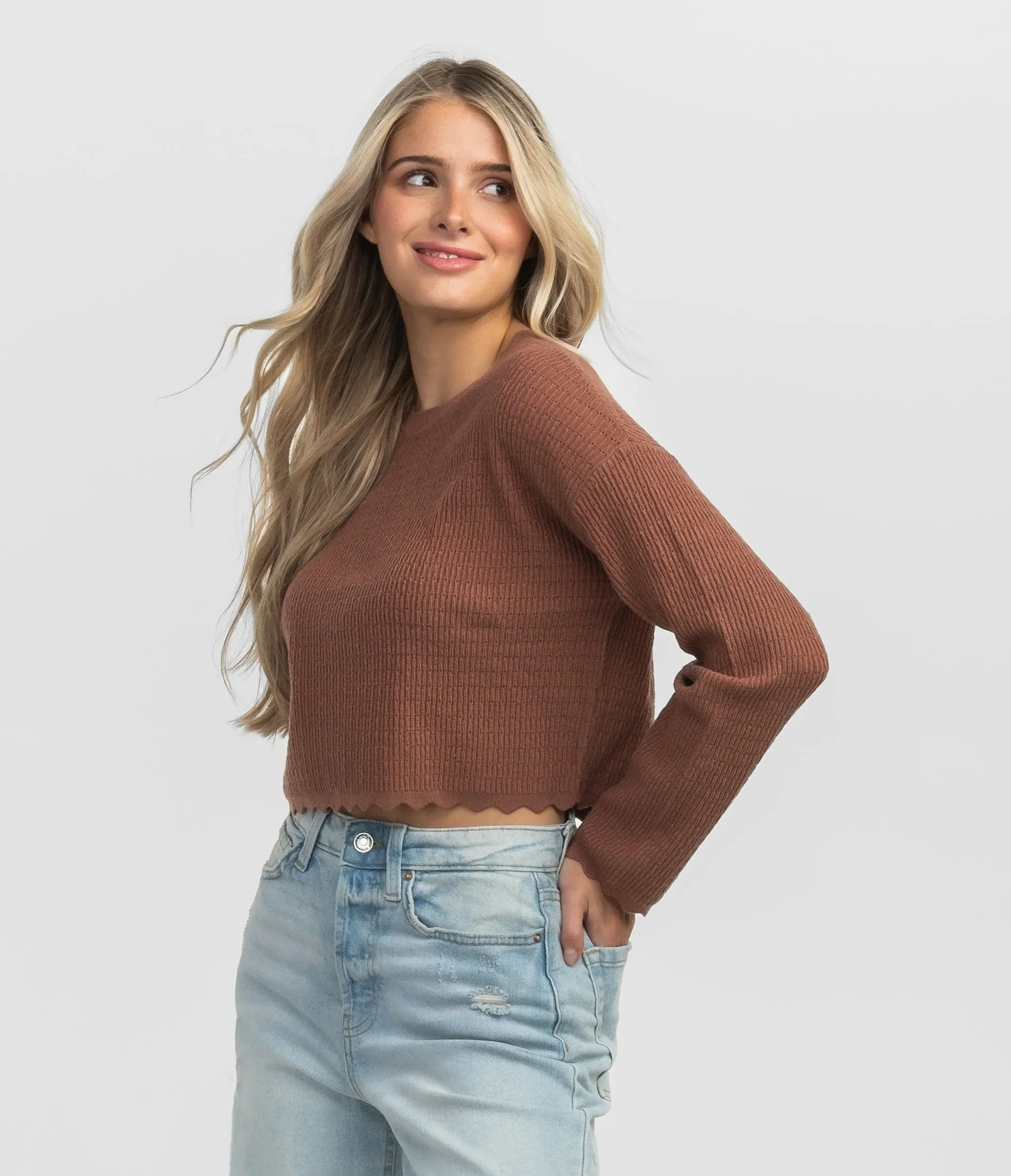 Crop Knit Basic Top - Maple