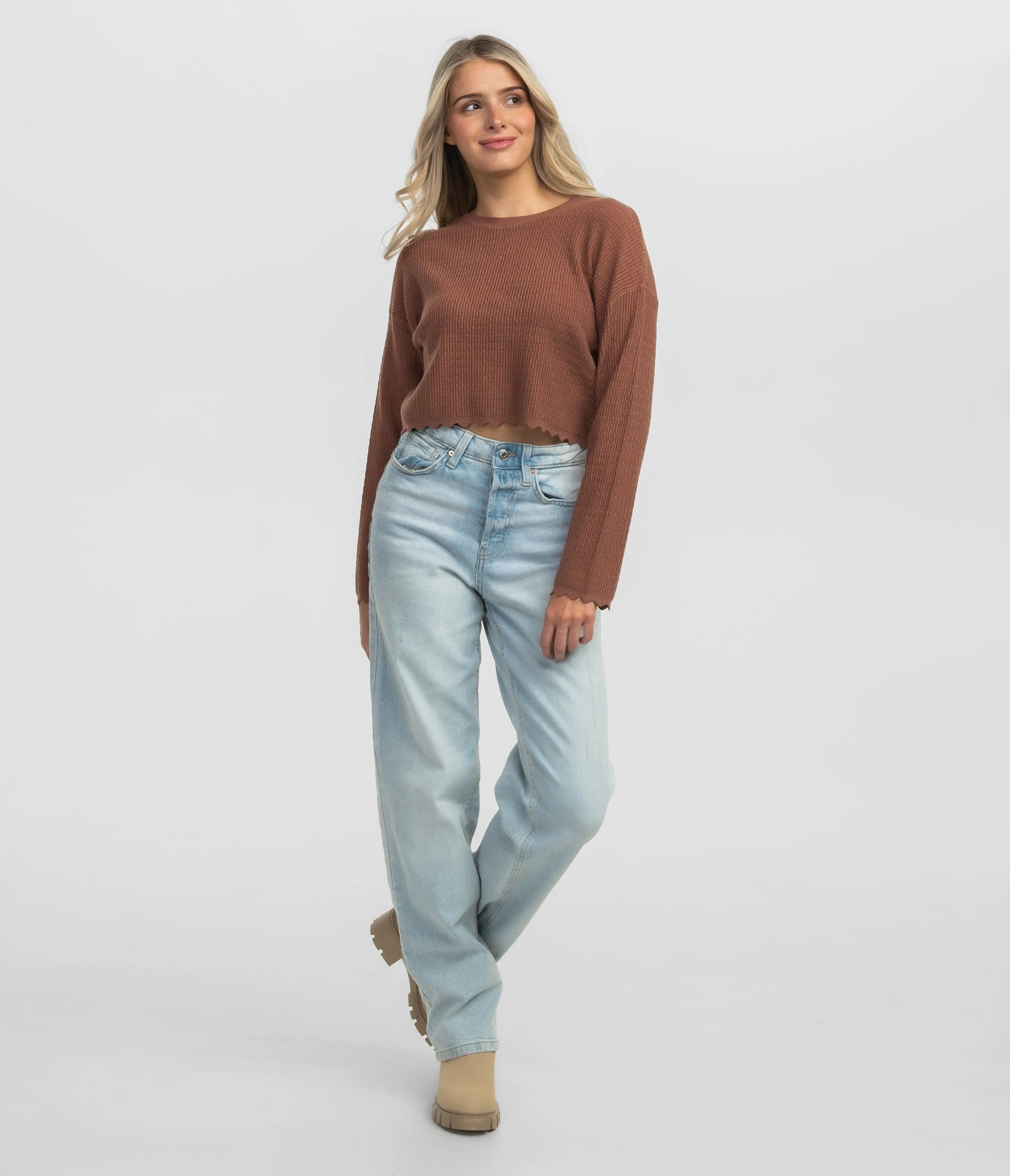 Crop Knit Basic Top - Maple