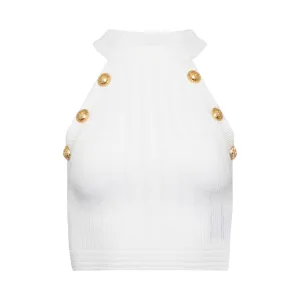Cropped Sleeveless Knit Top in White