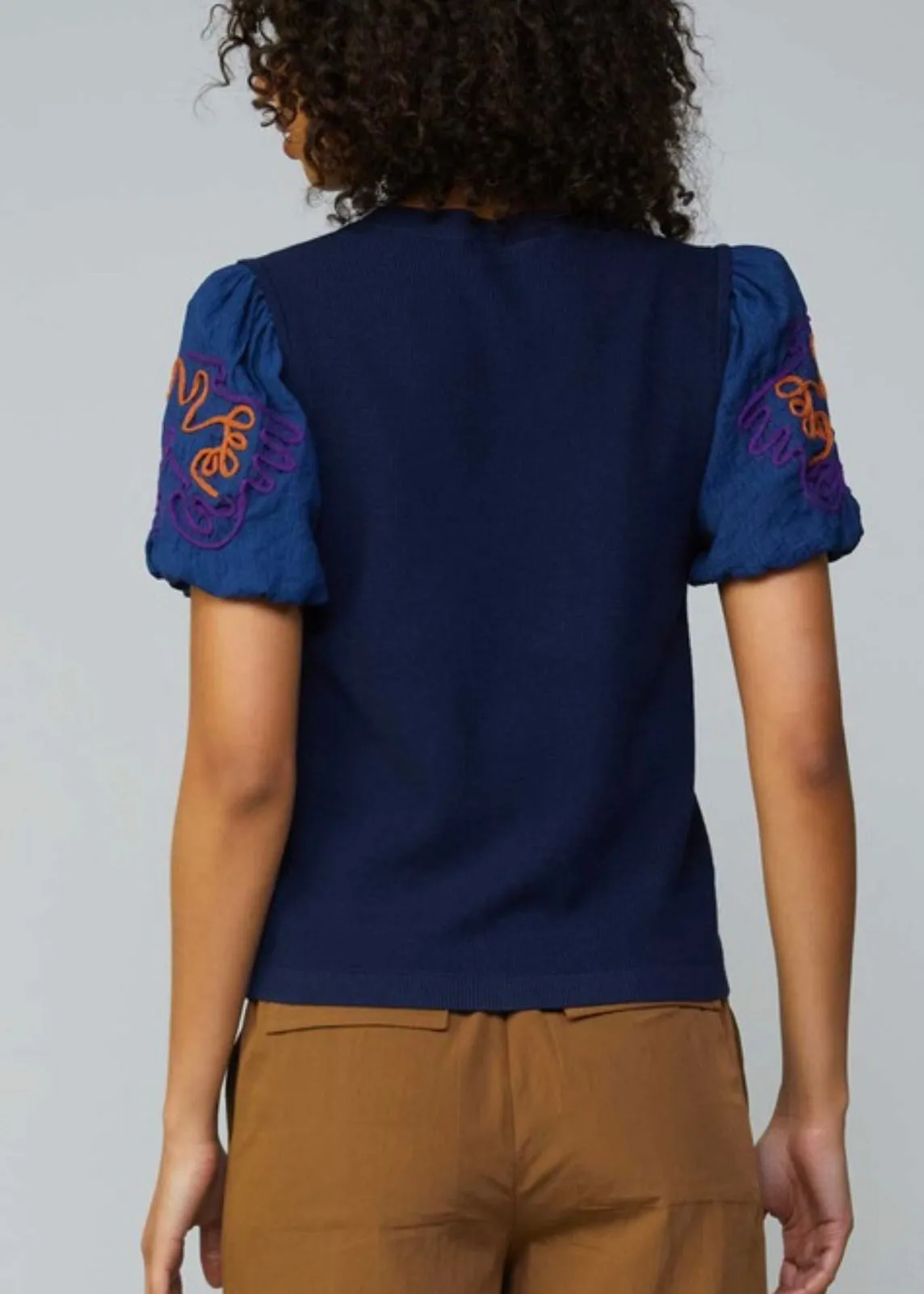Current Air Stitch Detailed Puff Sleeve Knit Top ~ FINAL SALE