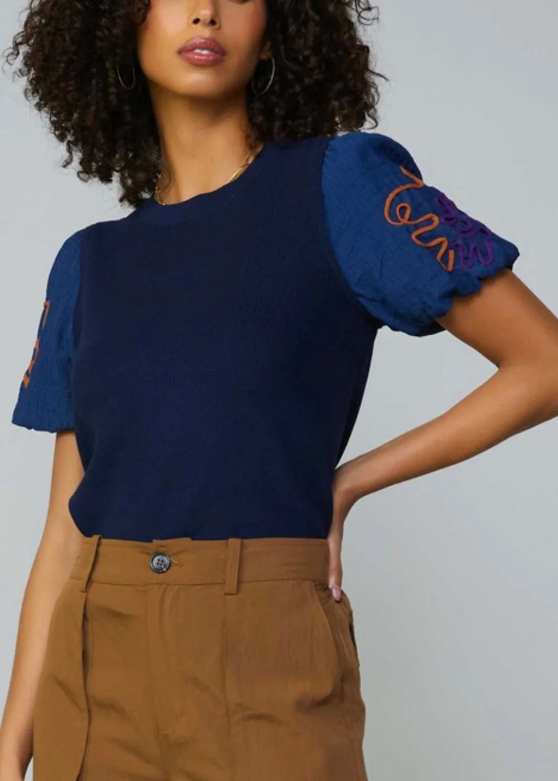 Current Air Stitch Detailed Puff Sleeve Knit Top ~ FINAL SALE