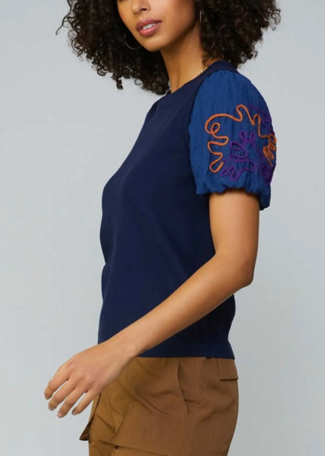 Current Air Stitch Detailed Puff Sleeve Knit Top ~ FINAL SALE
