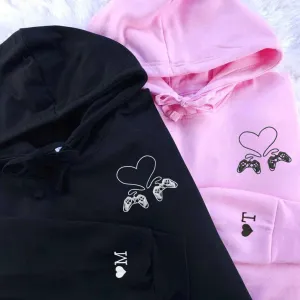Custom Embroidered Gamer Love Matching Hoodies for Couples | Controller Design