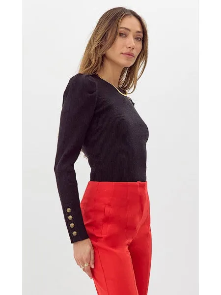 DANI BUTTON SLEEVE SWEATER