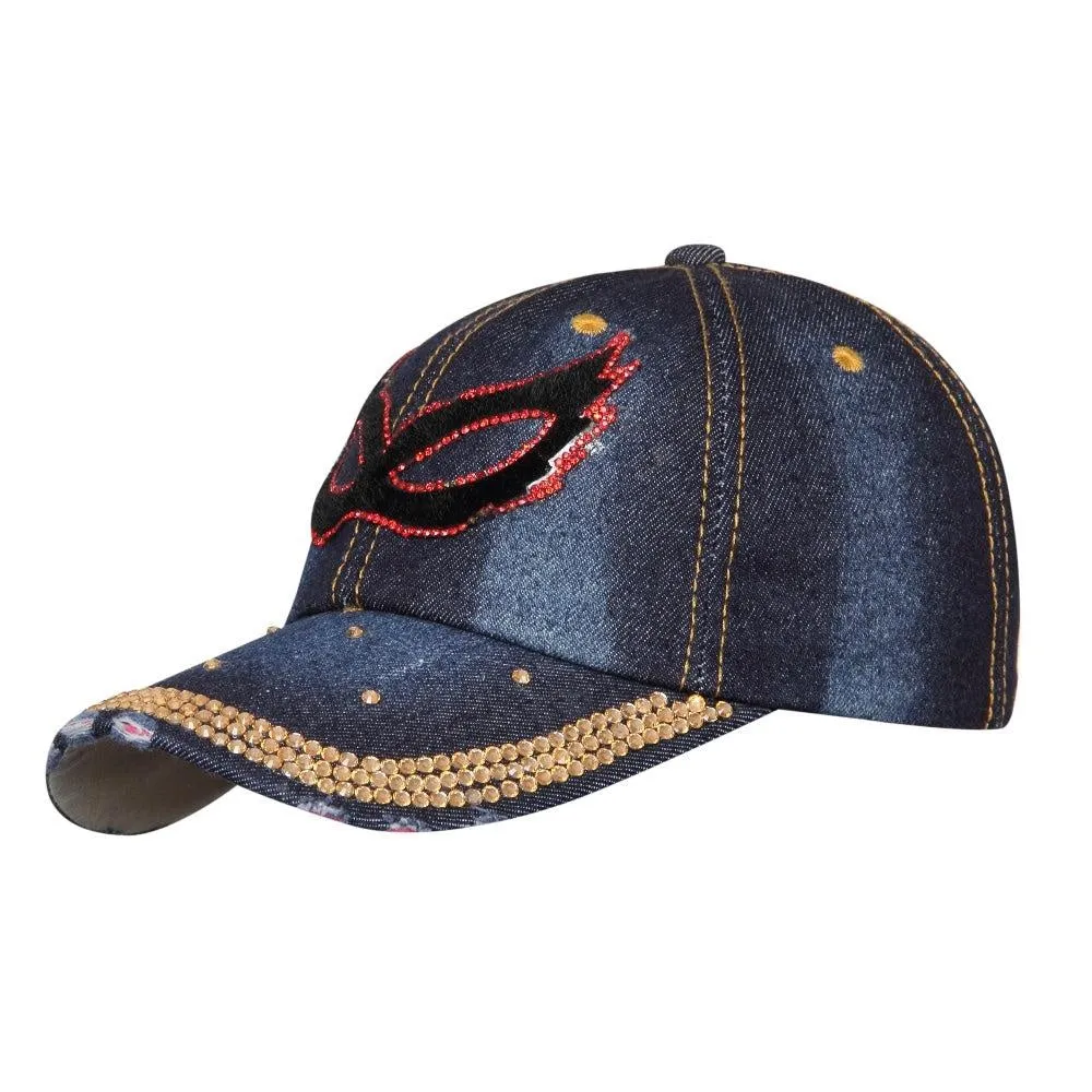Denim Flare Dark Blue Studded Cap for Women and Girls, Adjustable strap