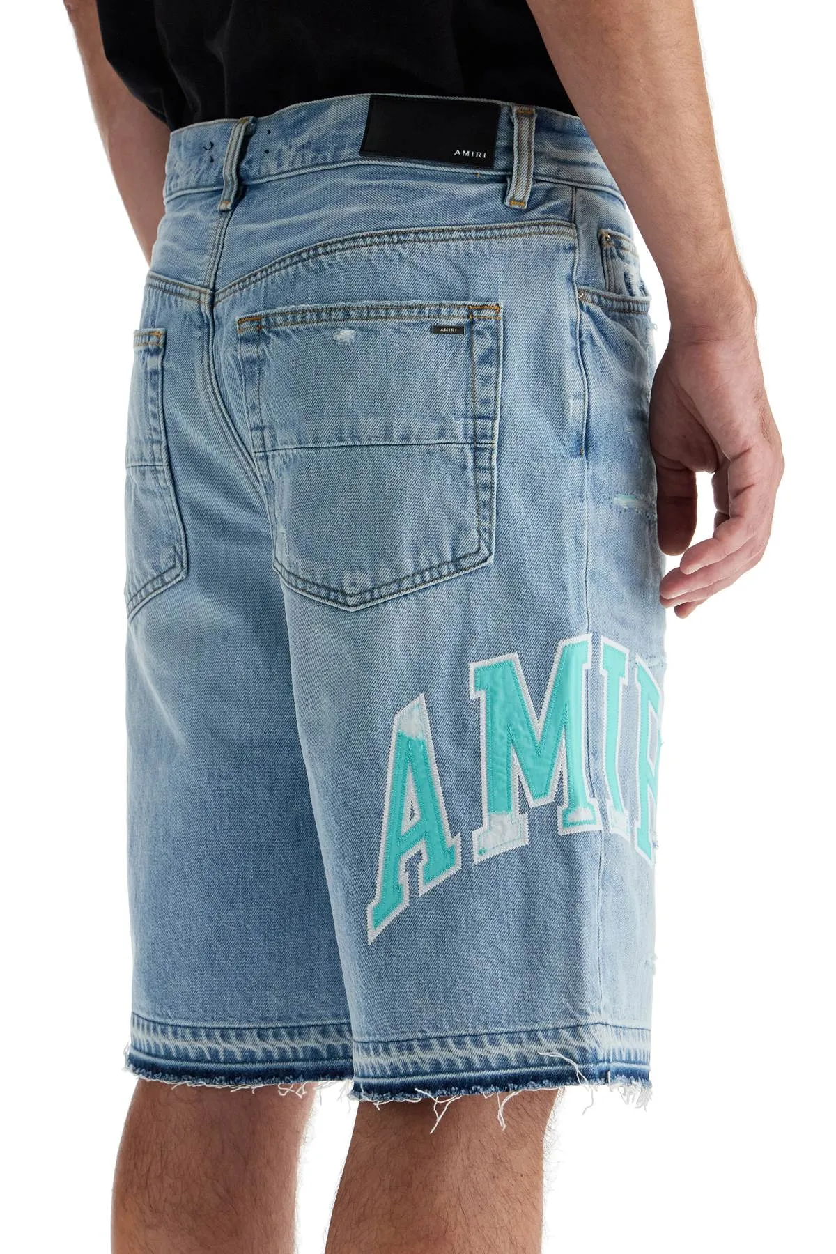 denim logo varsity bermuda shorts