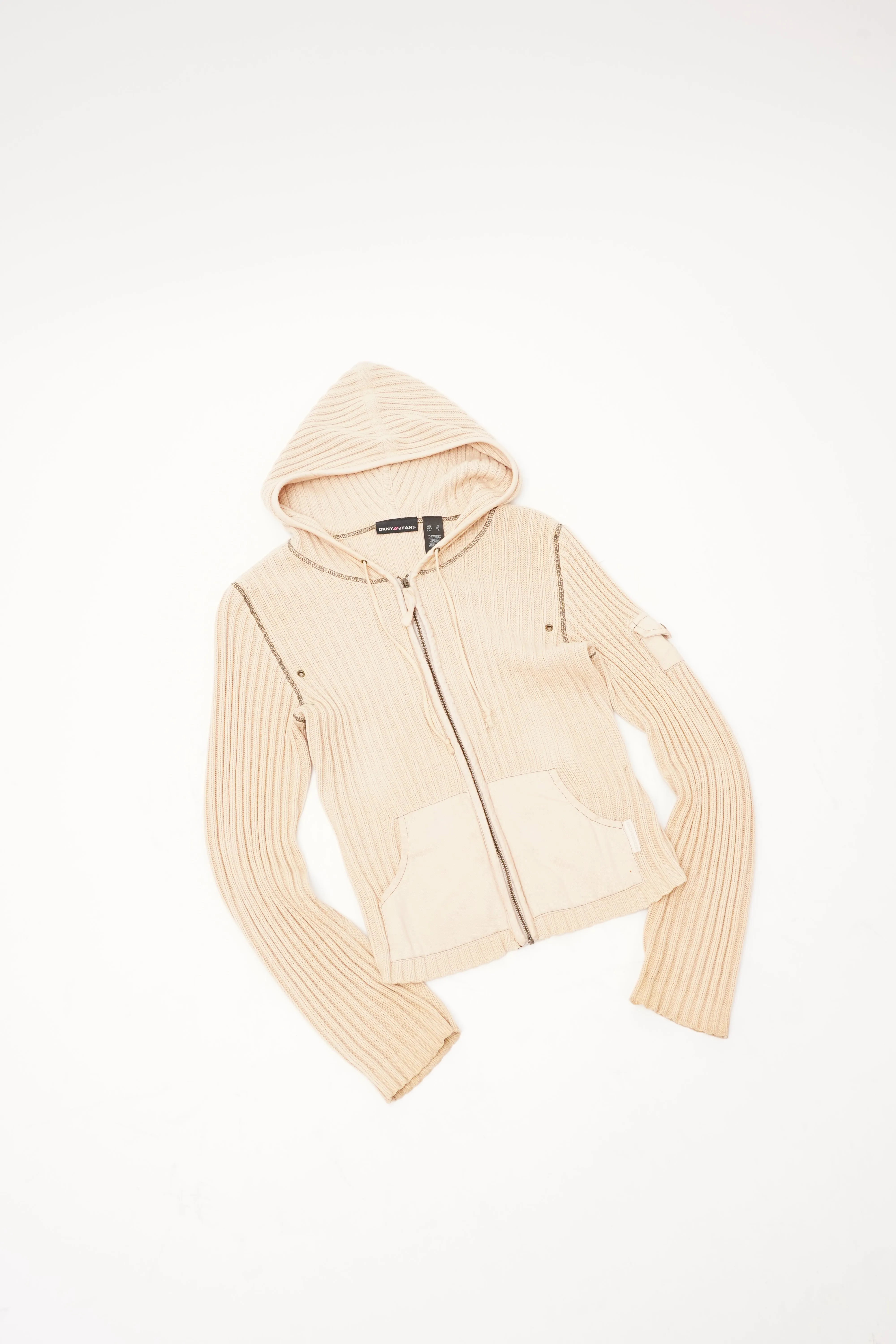 “DKNY JEANS” -Rib Knit Zip Parka-