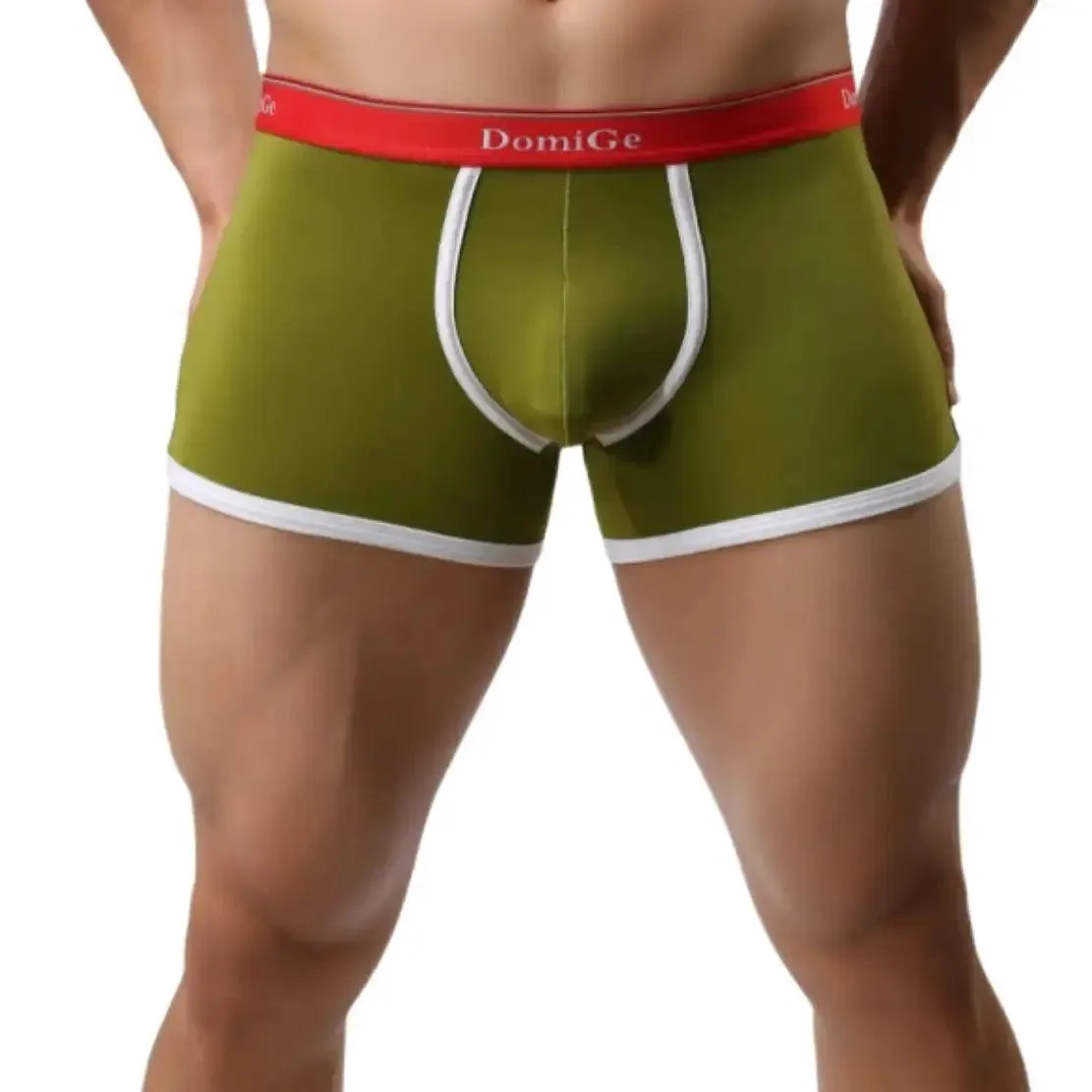 DomiGe Men's Mid-Waist Boxer Briefs U-Pouch Elastic Waistband Male Underwear